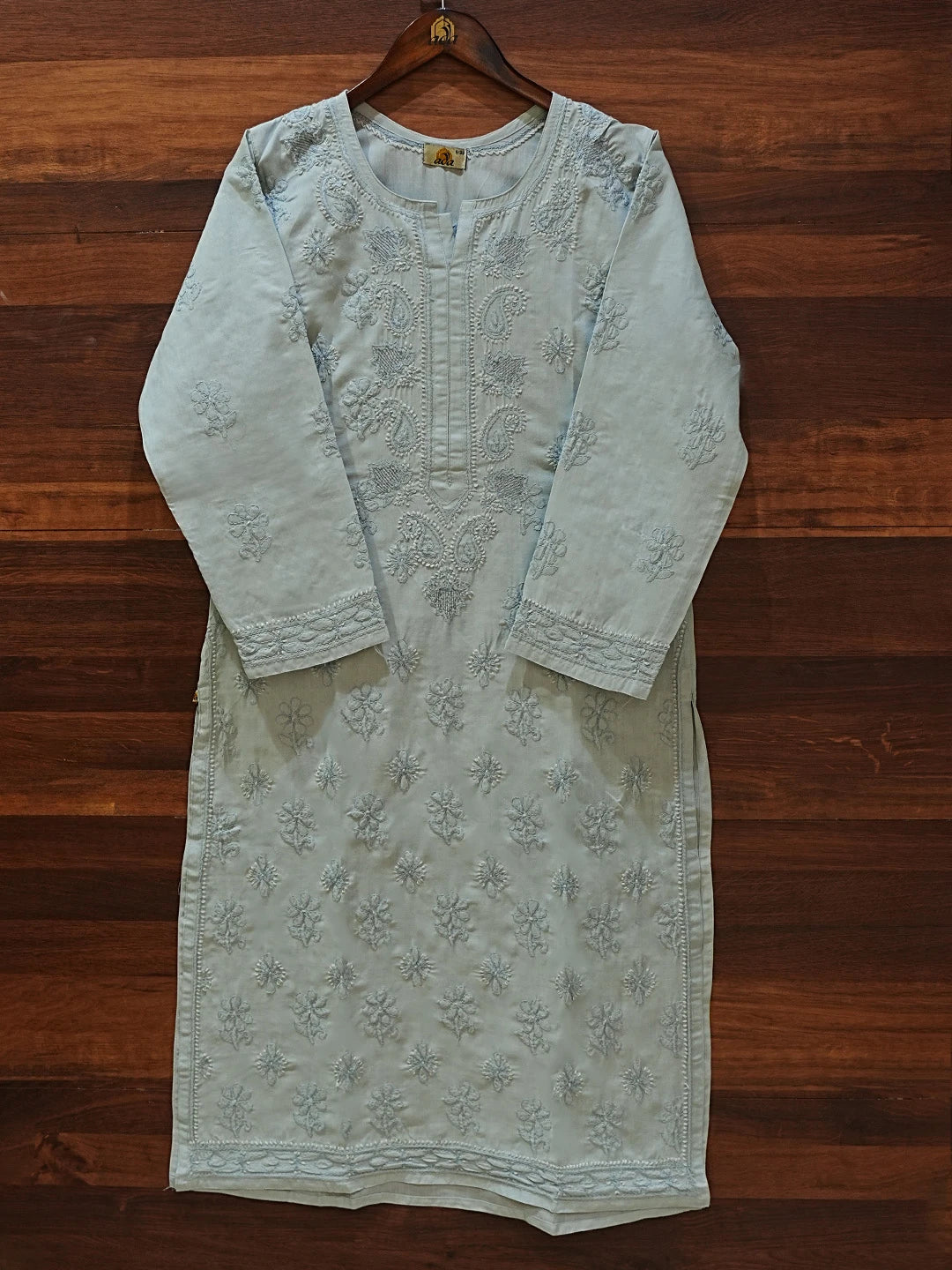 Ada Hand Embroidered Grey Cotton Lucknowi Chikankari Straight Kurta A411623