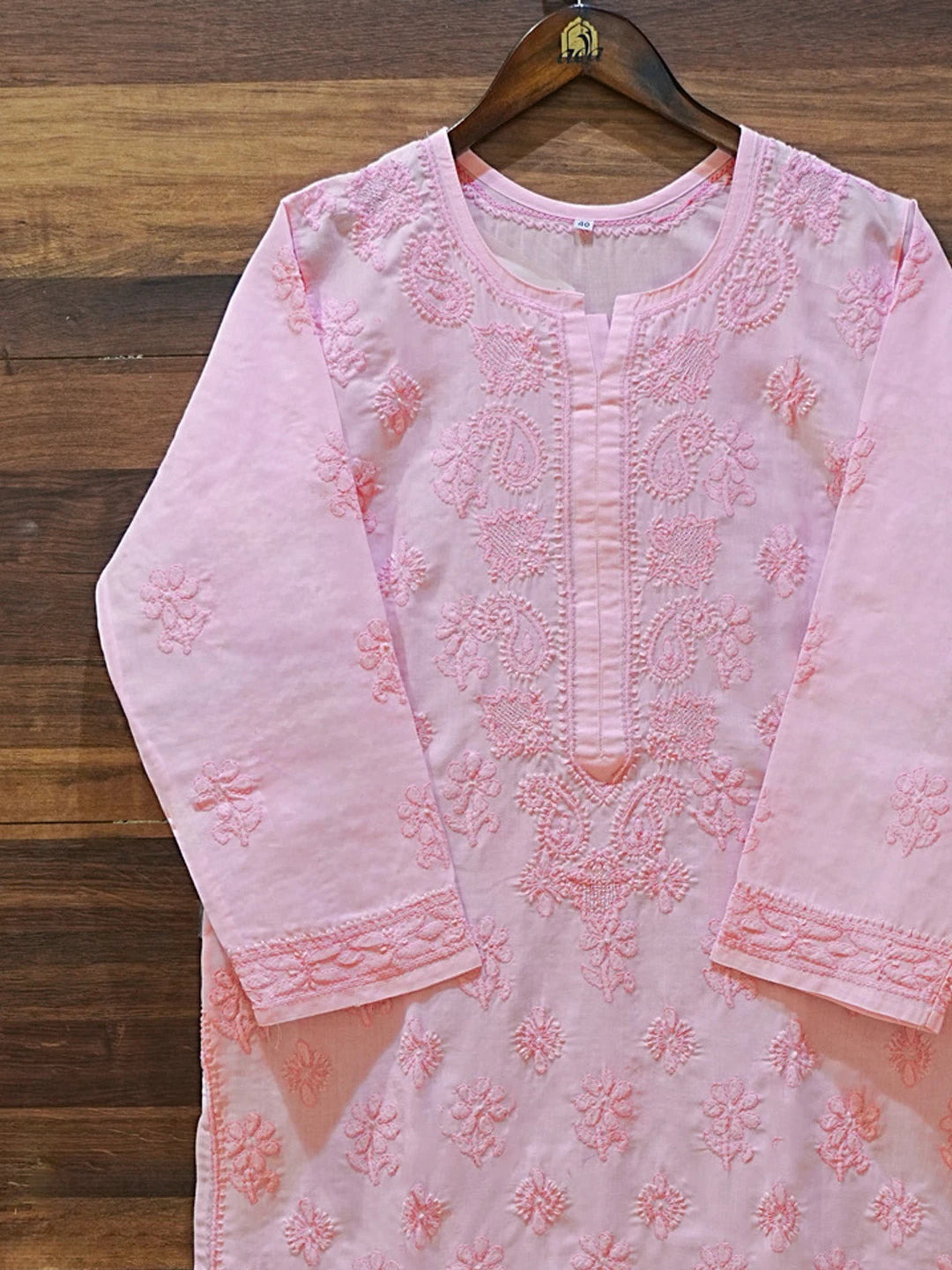 Ada Hand Embroidered Pink Cotton Lucknowi Chikankari Straight Kurta A411626