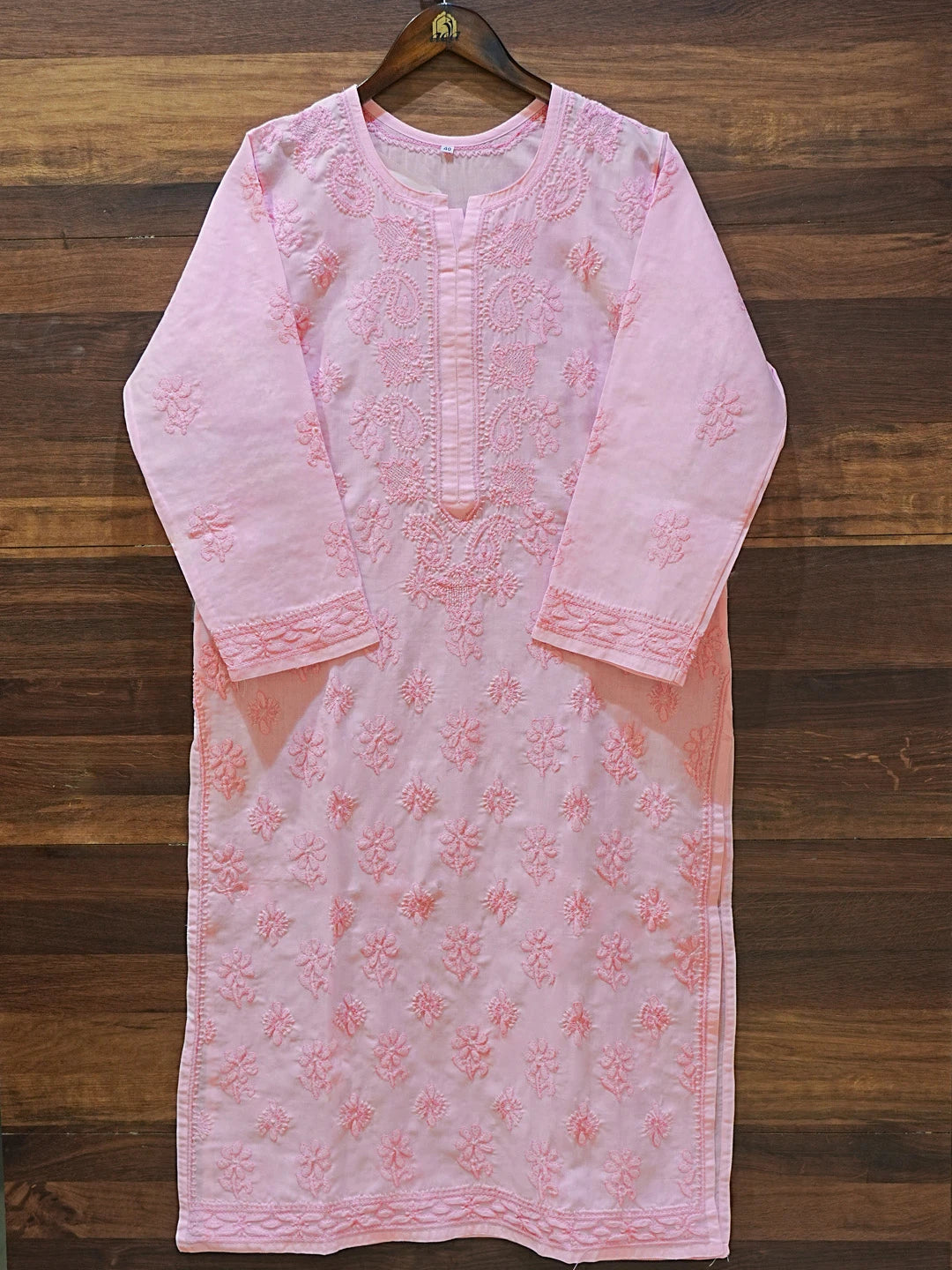Ada Hand Embroidered Pink Cotton Lucknowi Chikankari Straight Kurta A411626