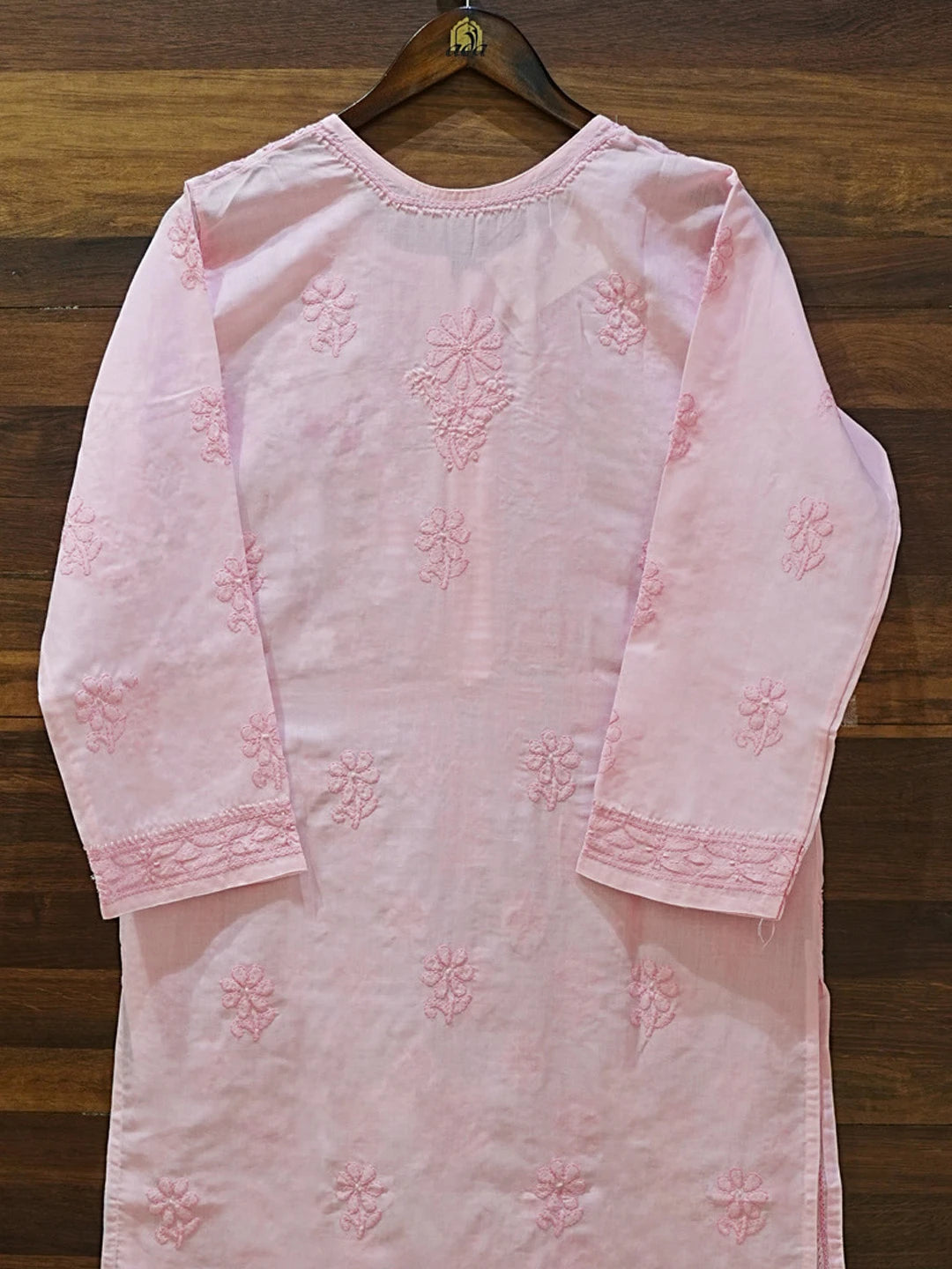 Ada Hand Embroidered Pink Cotton Lucknowi Chikankari Straight Kurta A411626