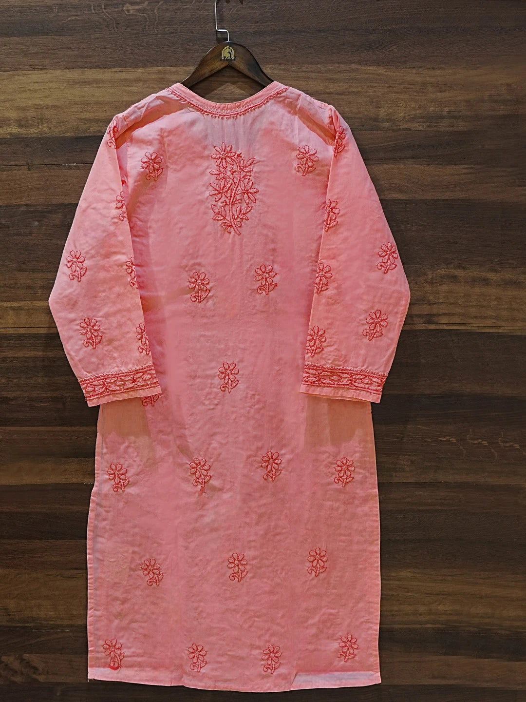 Ada Hand Embroidered Onion Pink Cotton Lucknowi Chikankari Straight Kurta A411624