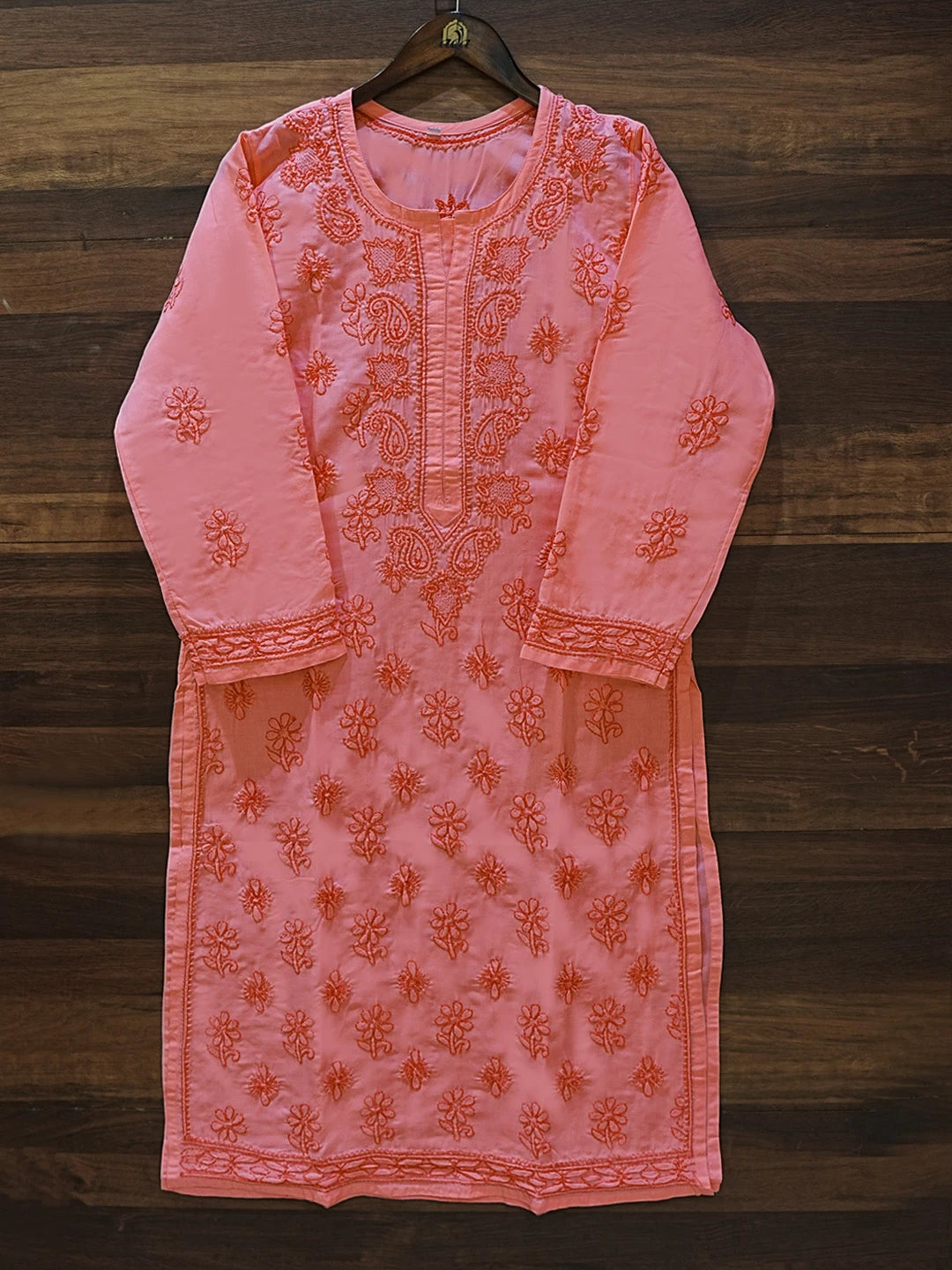 Ada Hand Embroidered Onion Pink Cotton Lucknowi Chikankari Straight Kurta A411624