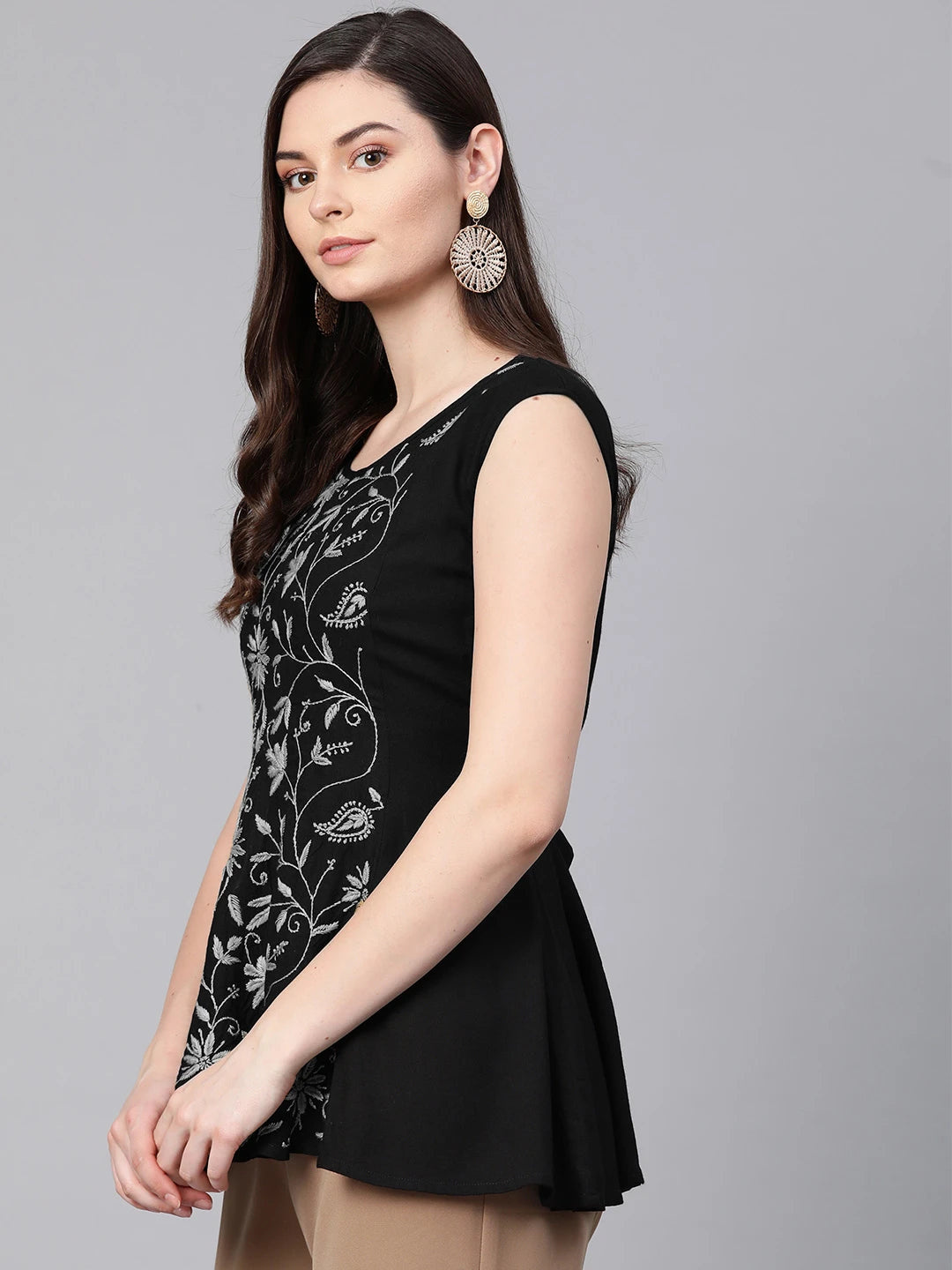Ada Hand Embroidered Black Rayon Lucknowi Chikankari Top A911406