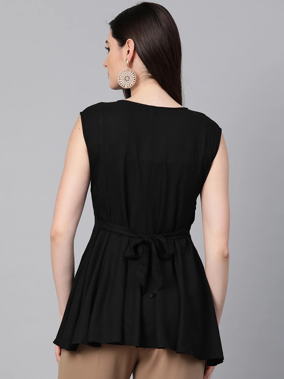 Ada Hand Embroidered Black Rayon Lucknowi Chikankari Top A911406