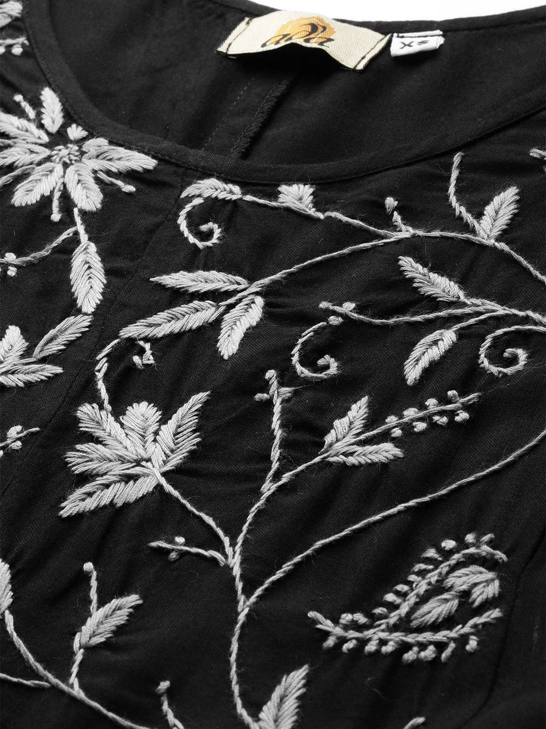 Ada Hand Embroidered Black Rayon Lucknowi Chikankari Top A911406