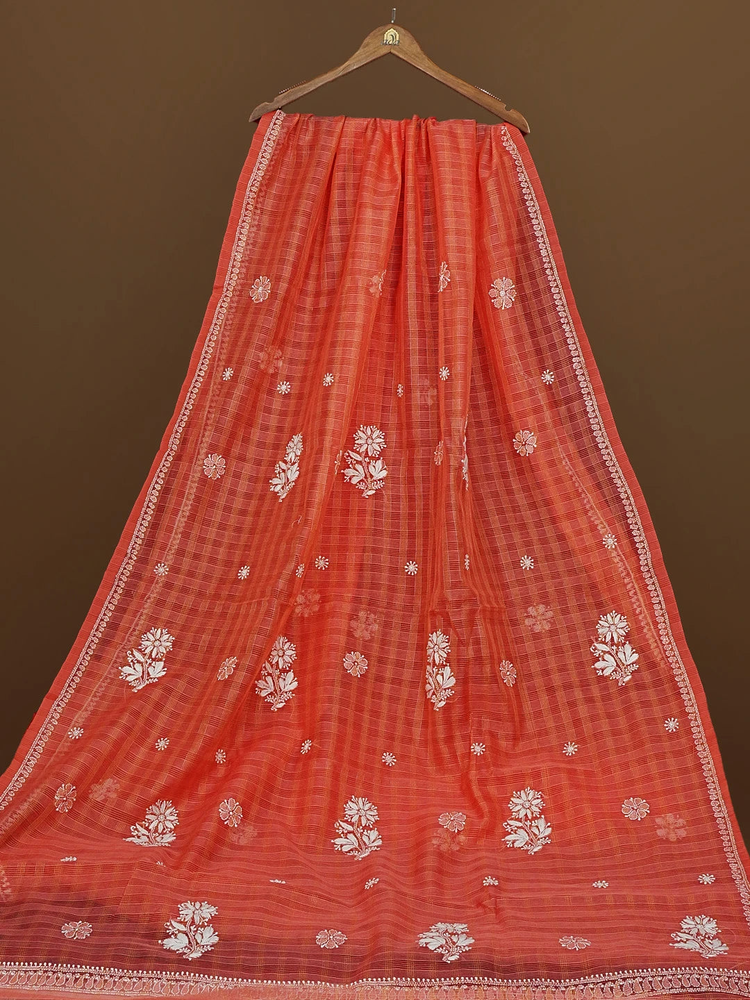 Ada Hand Embroidered Peach Pink Super Net Lucknowi Chikankari Saree With Blouse 01A572014