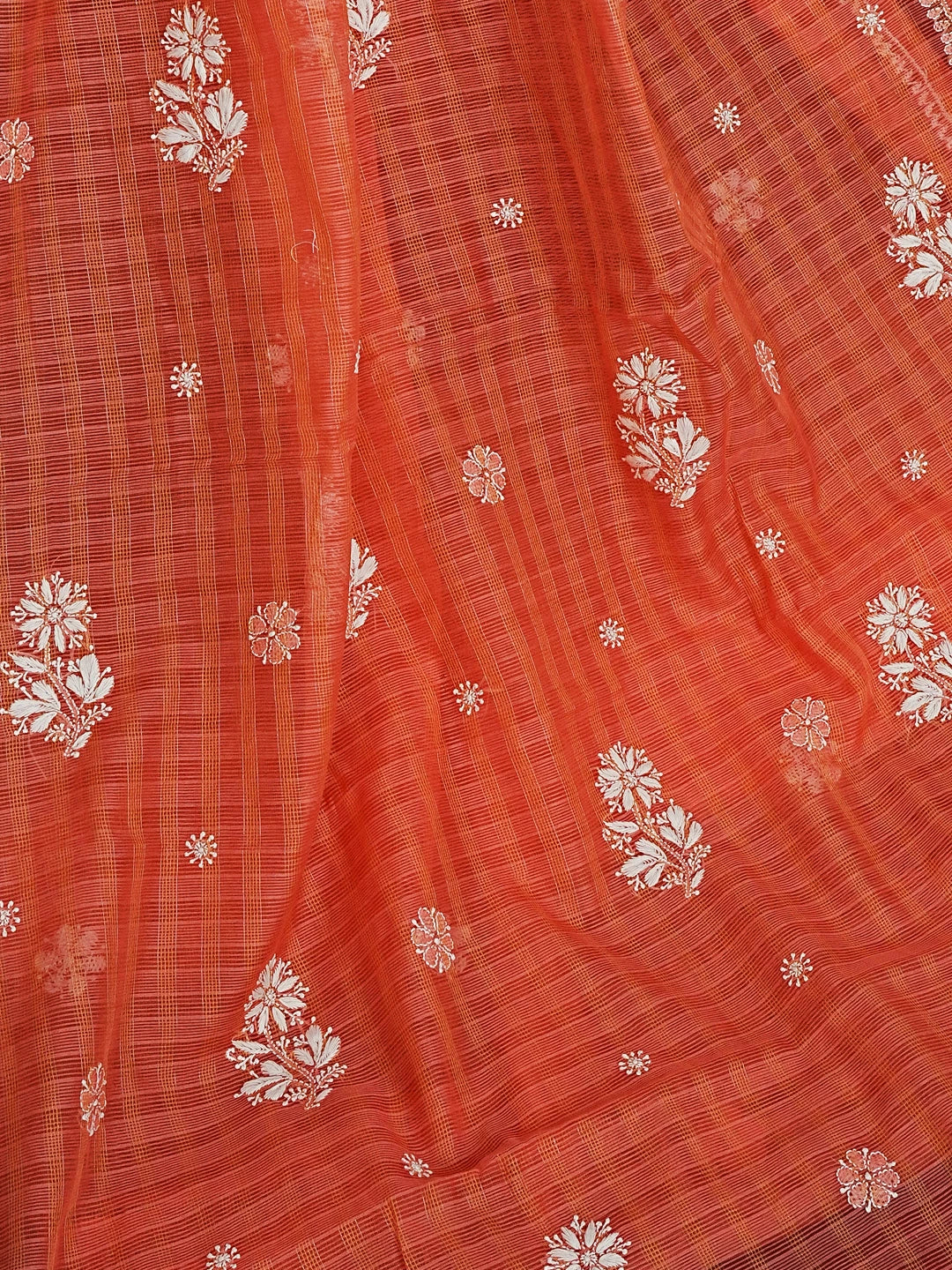 Ada Hand Embroidered Peach Pink Super Net Lucknowi Chikankari Saree With Blouse 01A572014