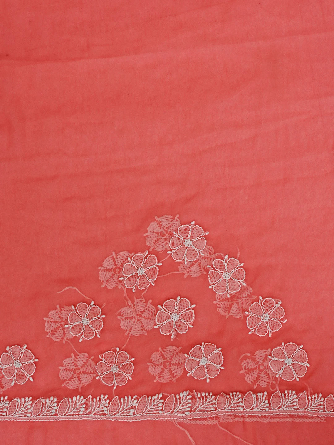 Ada Hand Embroidered Carrot Pink Georgette Lucknowi Chikankari Saree With Blouse 01A571956