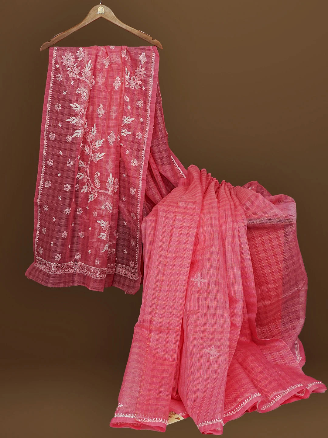 Ada Hand Embroidered Pink Super Net Lucknowi Chikankari Saree With Blouse 01A572007