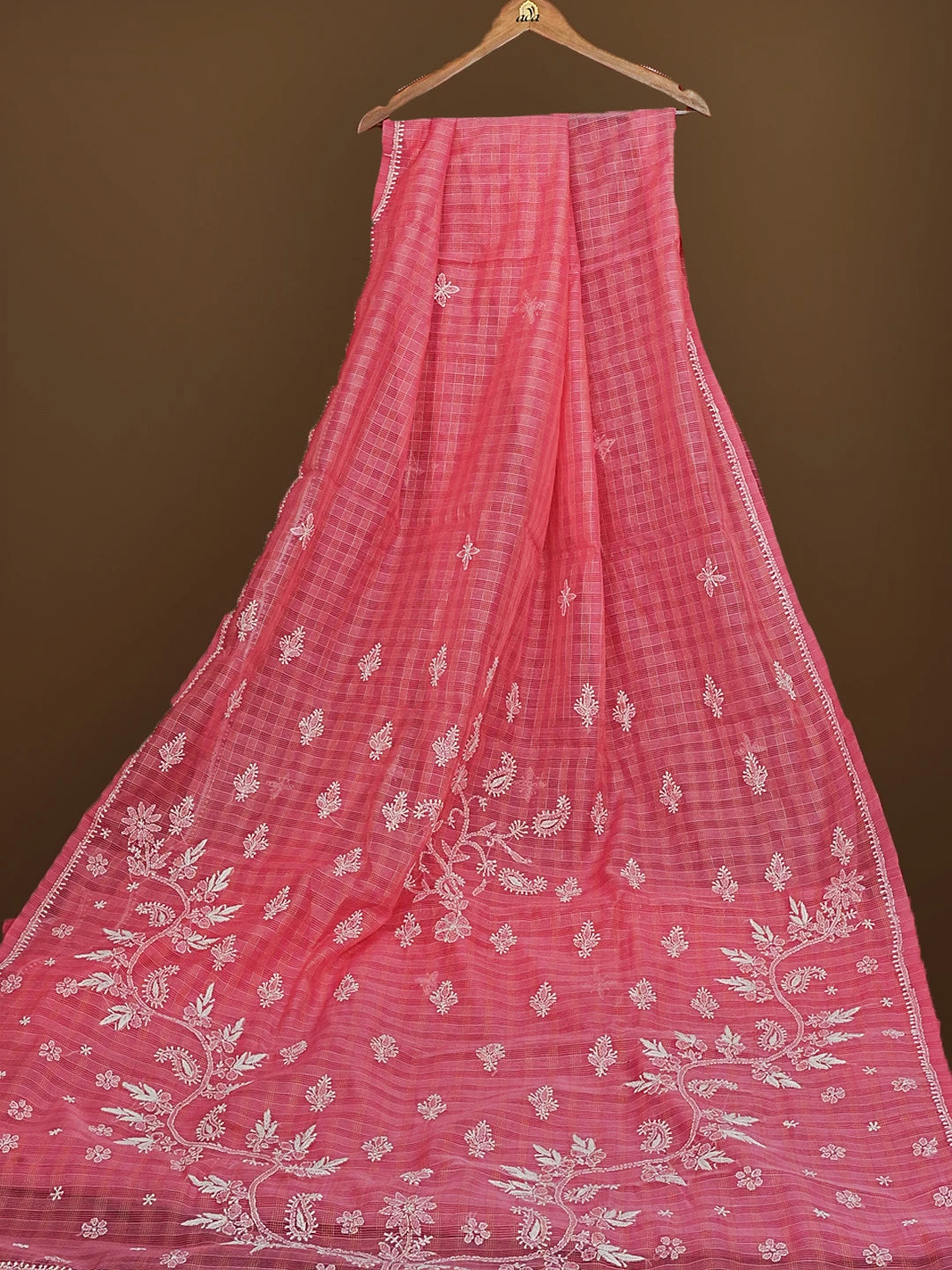 Ada Hand Embroidered Pink Super Net Lucknowi Chikankari Saree With Blouse 01A572007