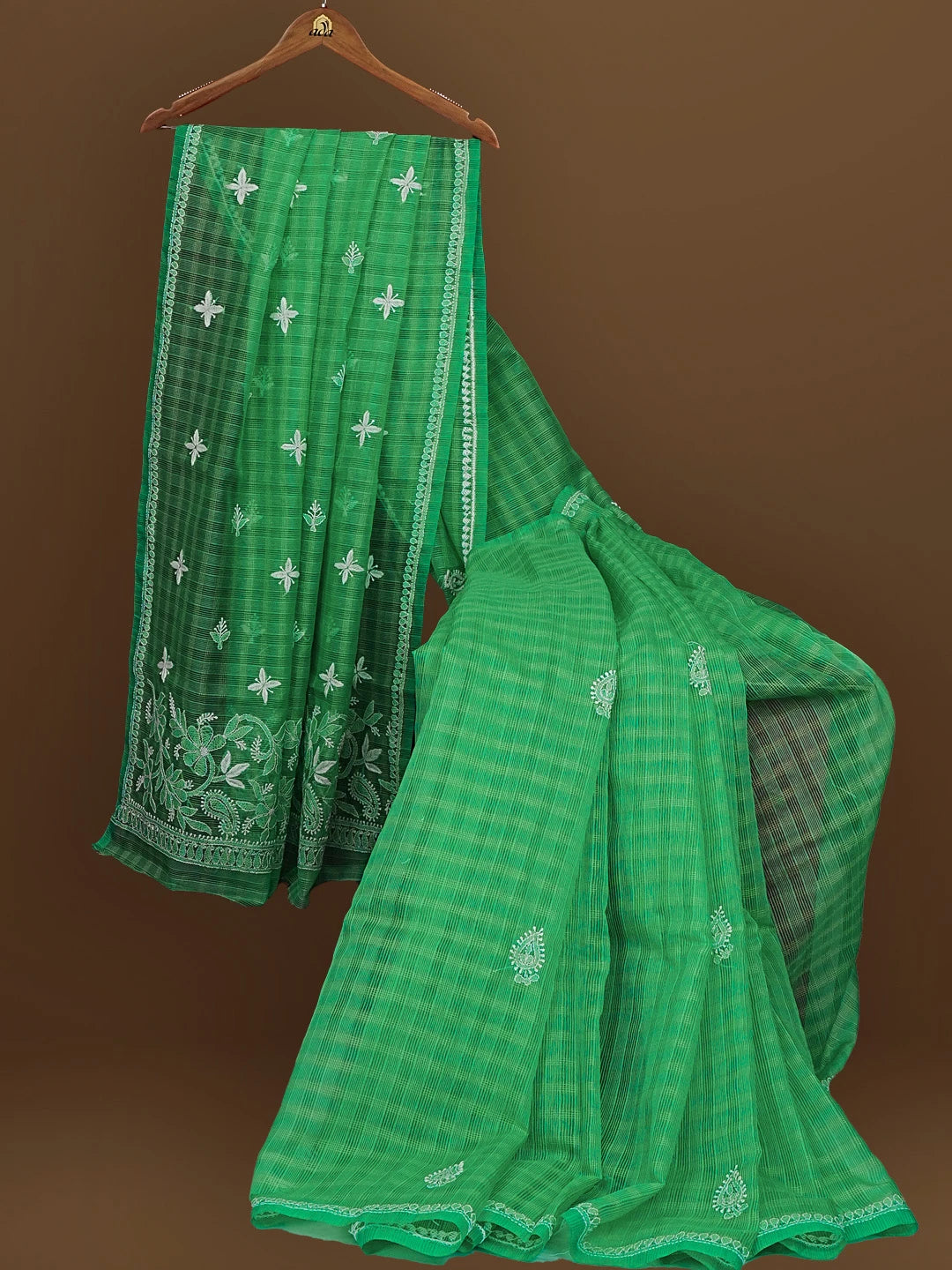 Ada Hand Embroidered Green Super Net Lucknowi Chikankari Saree With Blouse 01A571997