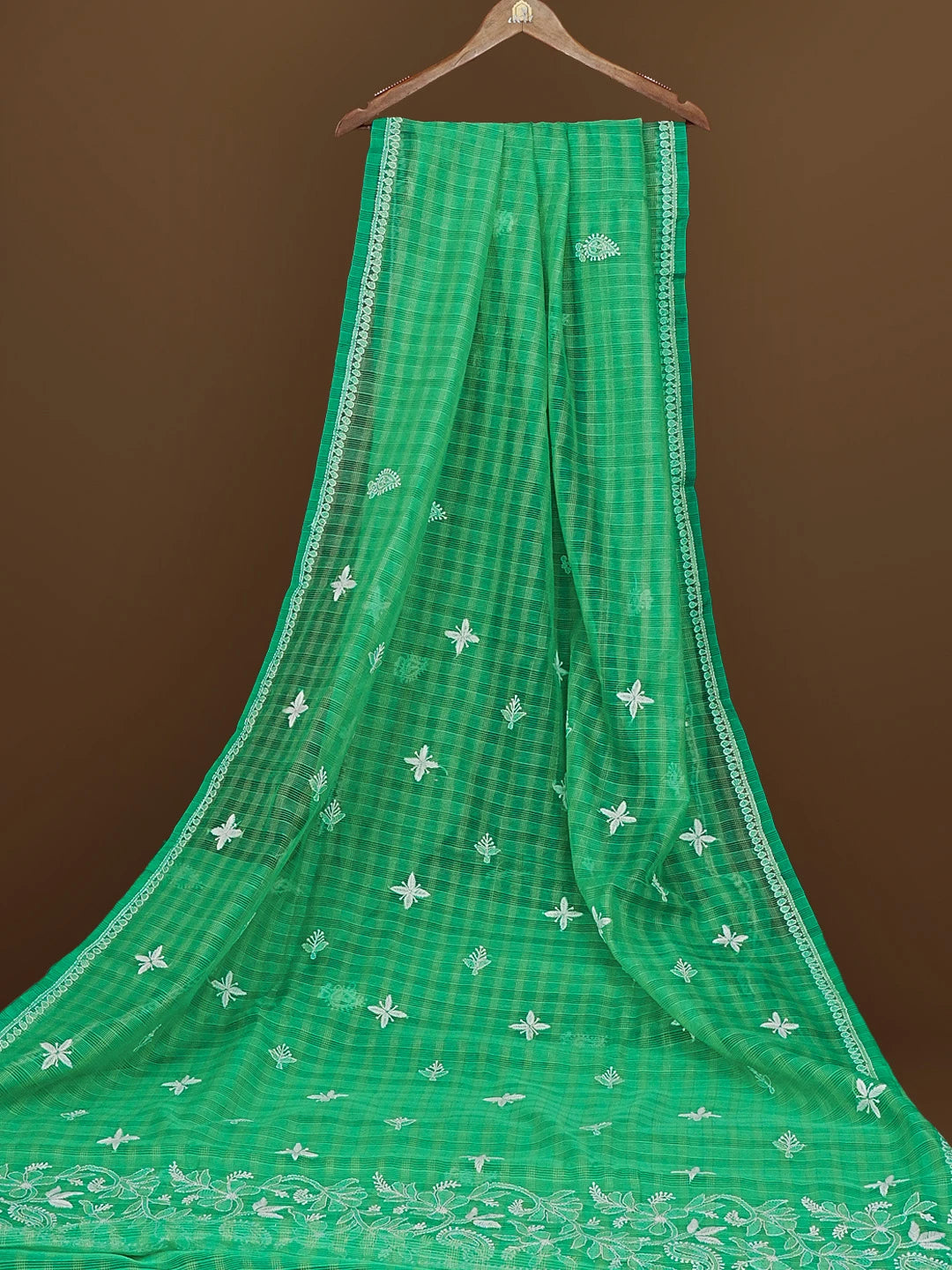 Ada Hand Embroidered Green Super Net Lucknowi Chikankari Saree With Blouse 01A571997
