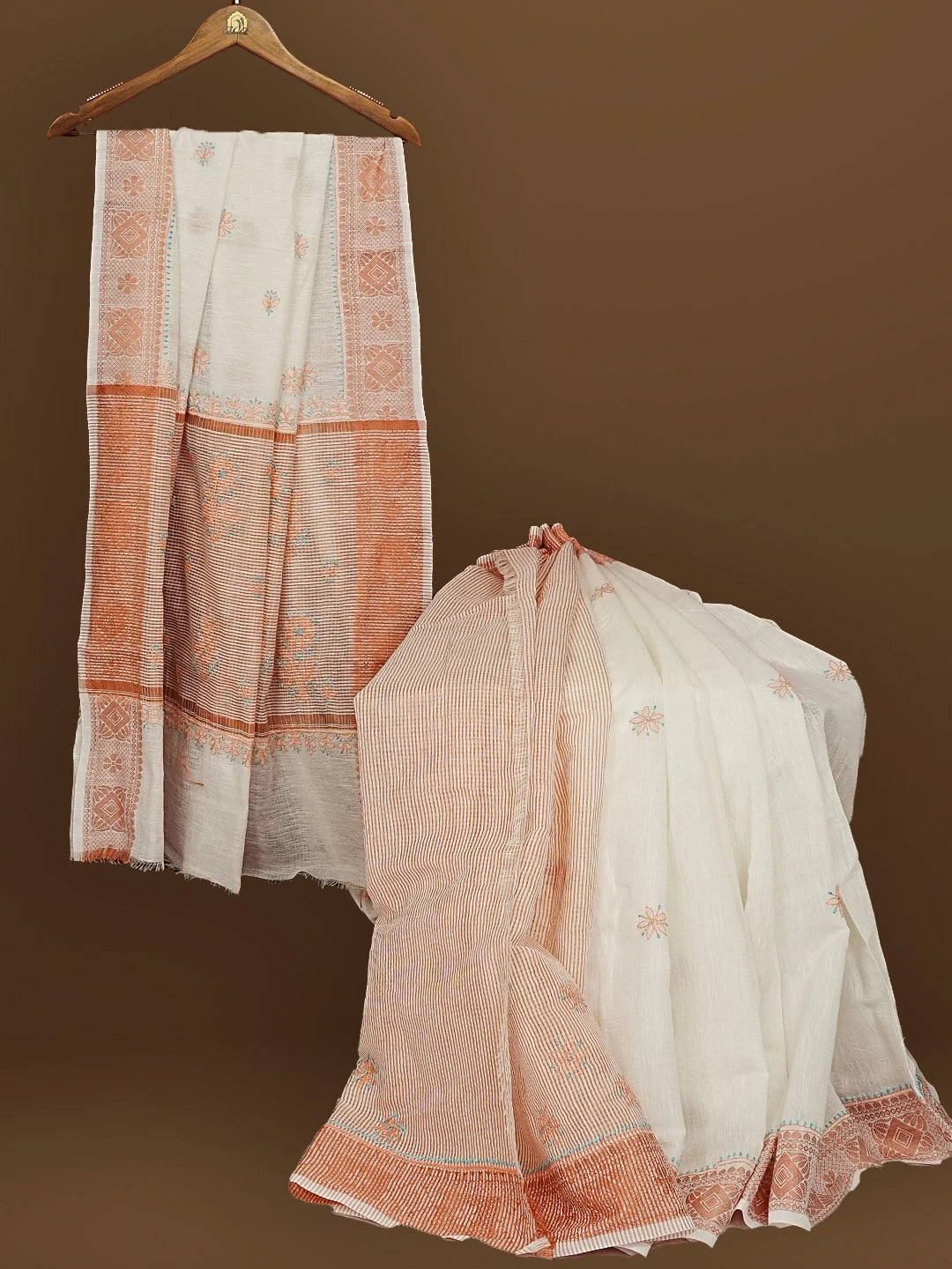 Ada Hand Embroidered White Chanderi Lucknowi Chikankari Saree With Blouse 01A572062