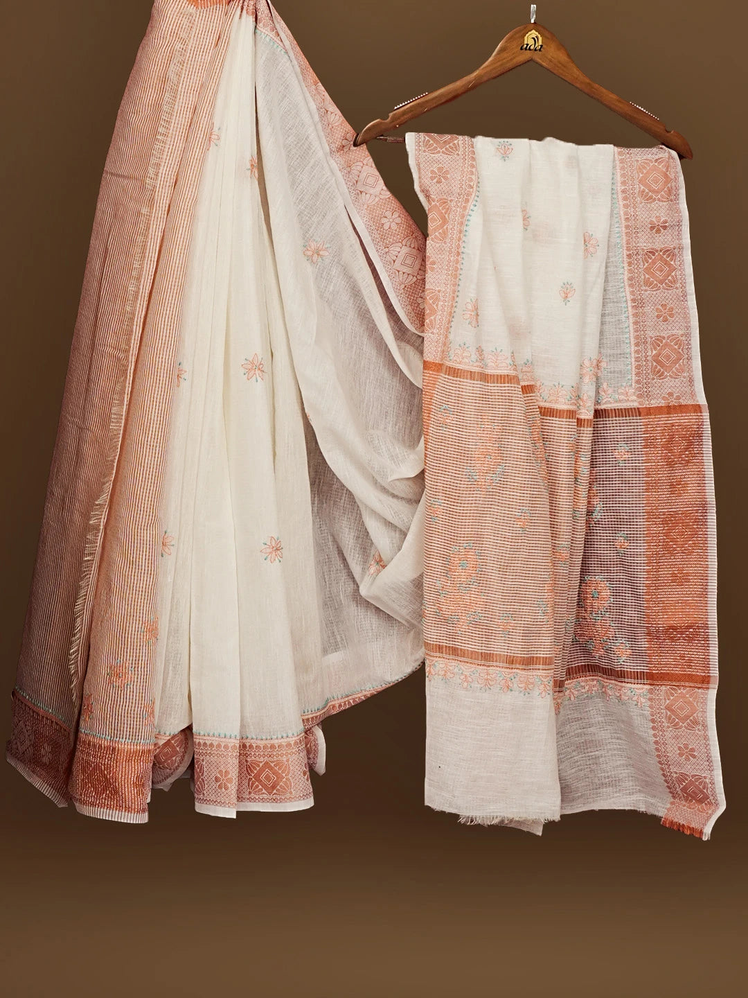 Ada Hand Embroidered White Chanderi Lucknowi Chikankari Saree With Blouse 01A572062