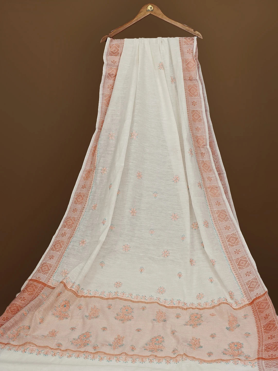 Ada Hand Embroidered White Chanderi Lucknowi Chikankari Saree With Blouse 01A572062