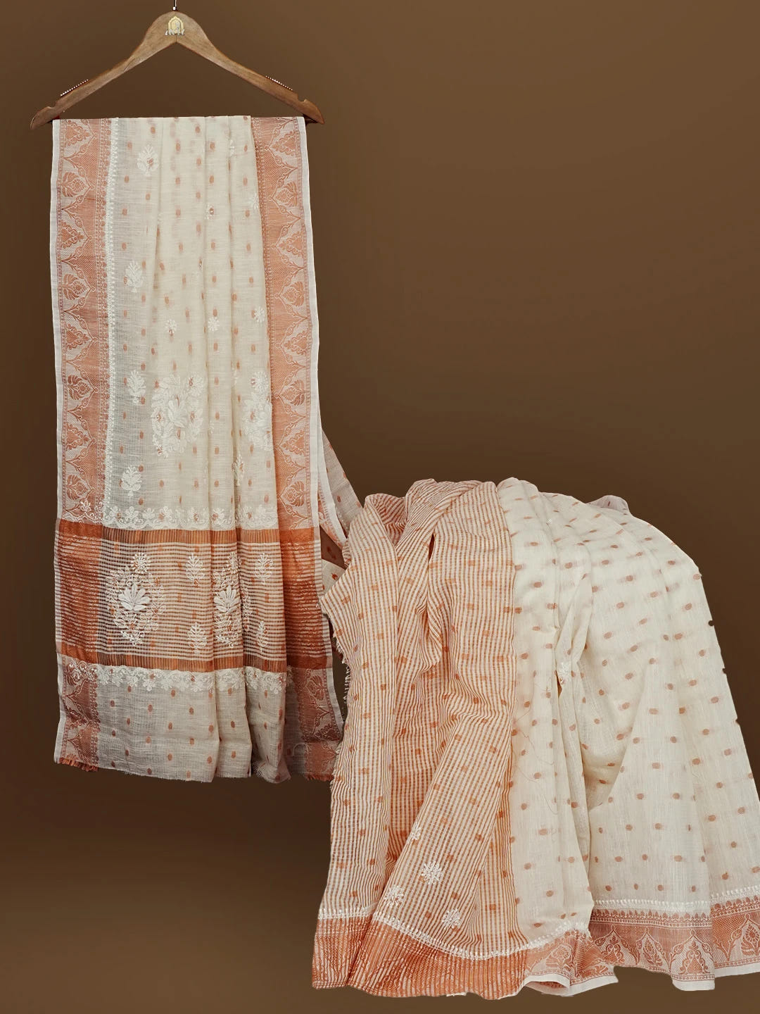 Ada Hand Embroidered White Chanderi Lucknowi Chikankari Saree With Blouse 01A572059