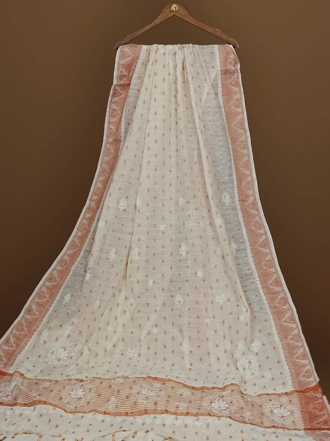 Ada Hand Embroidered White Chanderi Lucknowi Chikankari Saree With Blouse 01A572059