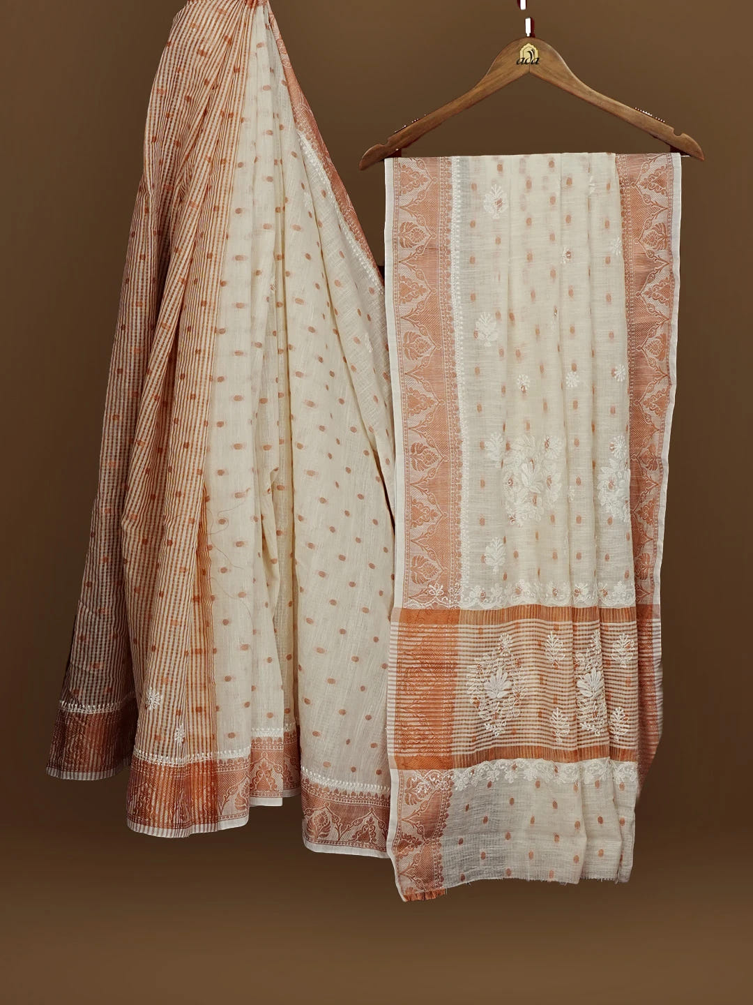 Ada Hand Embroidered White Chanderi Lucknowi Chikankari Saree With Blouse 01A572059