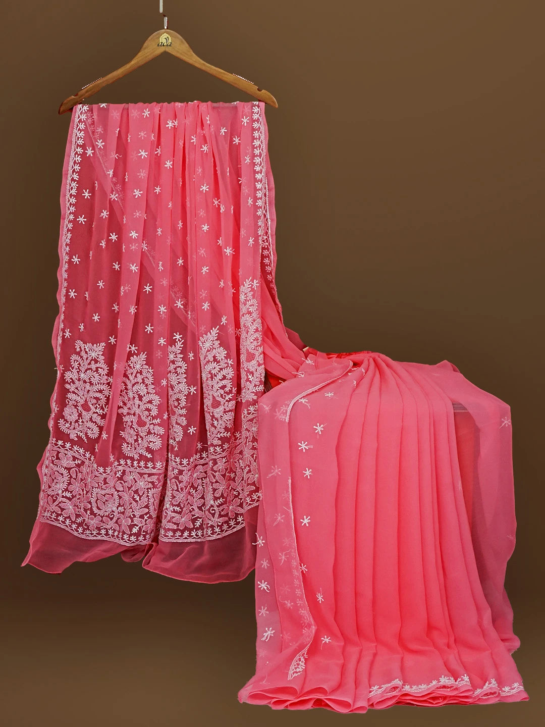 Ada Hand Embroidered Pink Georgette Lucknowi Chikankari Saree With Blouse 01A572479