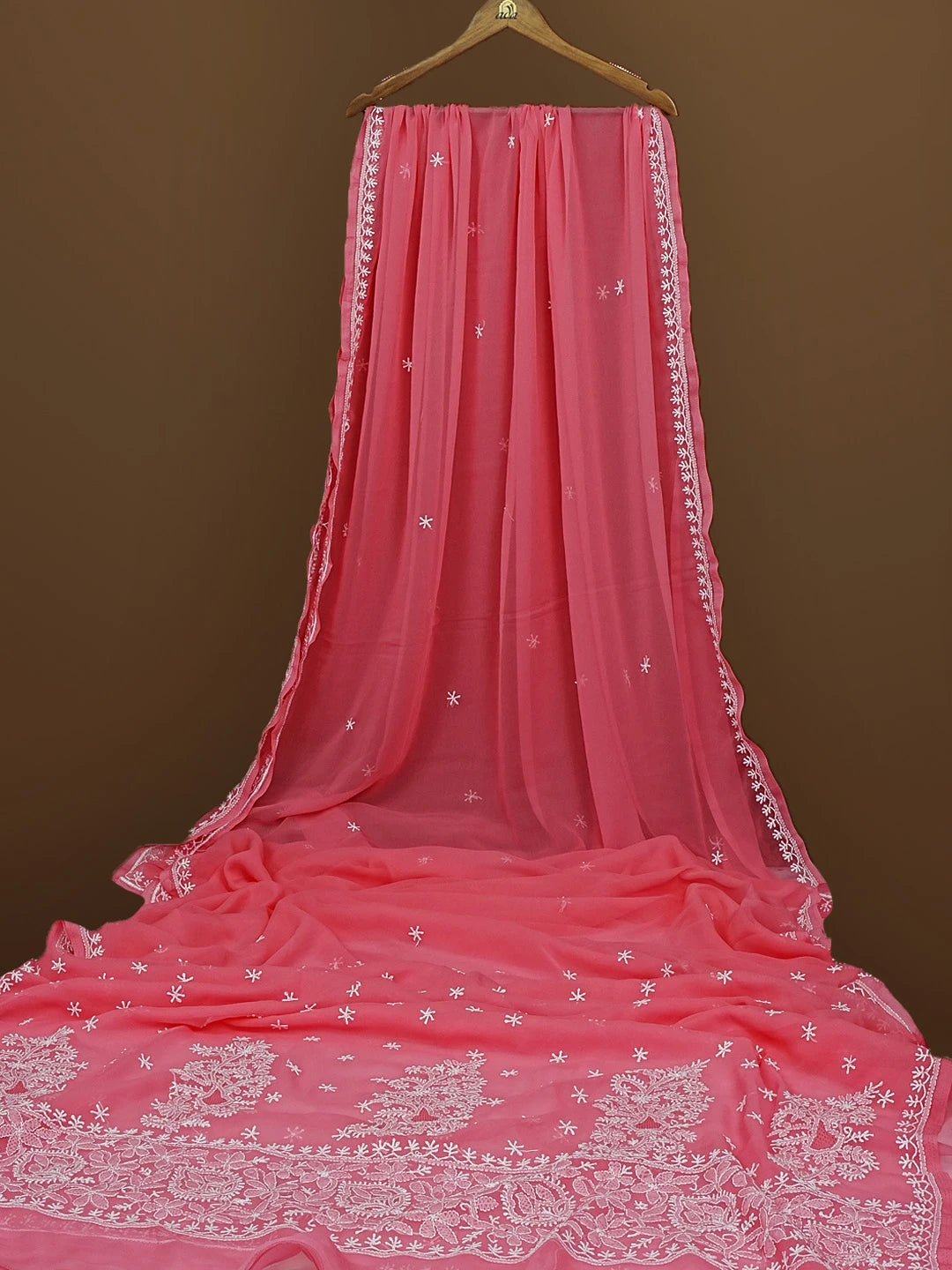 Ada Hand Embroidered Pink Georgette Lucknowi Chikankari Saree With Blouse 01A572479