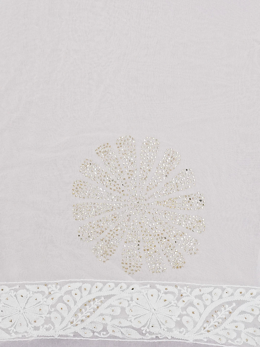 Ada Hand Embroidered Off White Pure Georgette Lucknowi Chikankari Saree/Blouse With Muqaish Work 01A523880