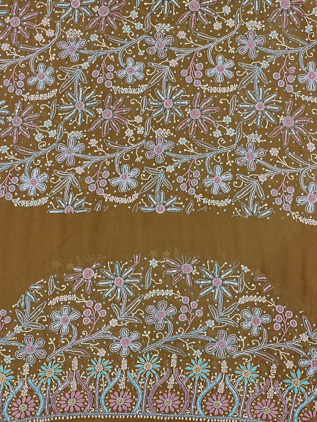 Ada Hand Embroidered Brown Pure Georgette Lucknowi Chikankari Saree/Blouse With Cutdana and Sequinned Work 01A330770