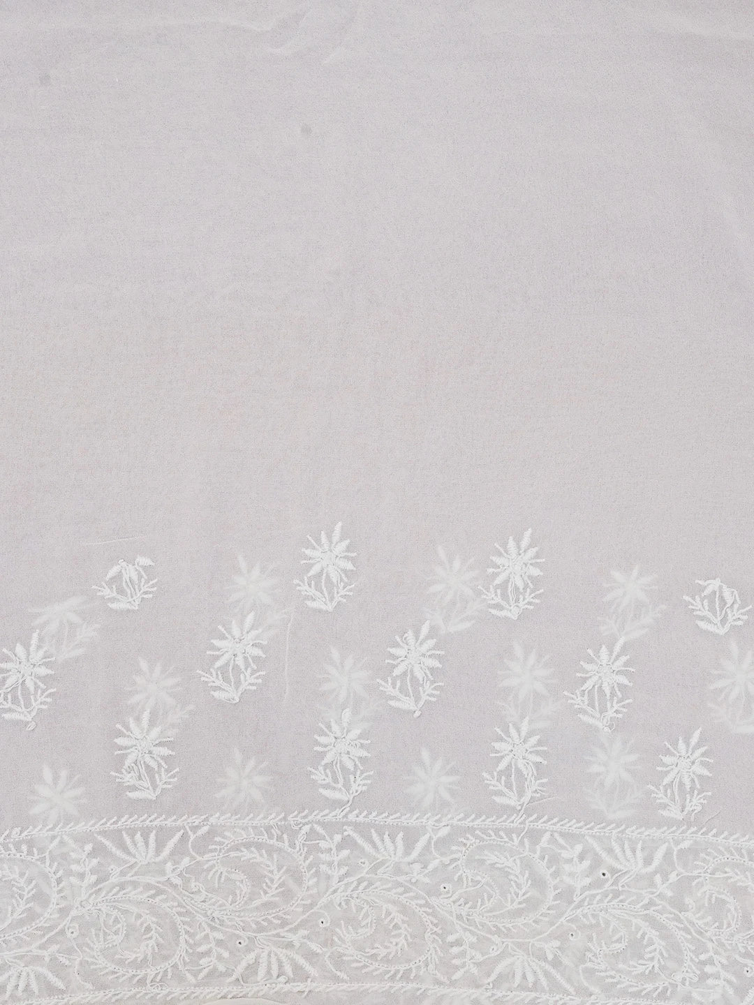 Ada Hand Embroidered Off White Pure Georgette Lucknowi Chikankari Saree With Blouse 01A501609