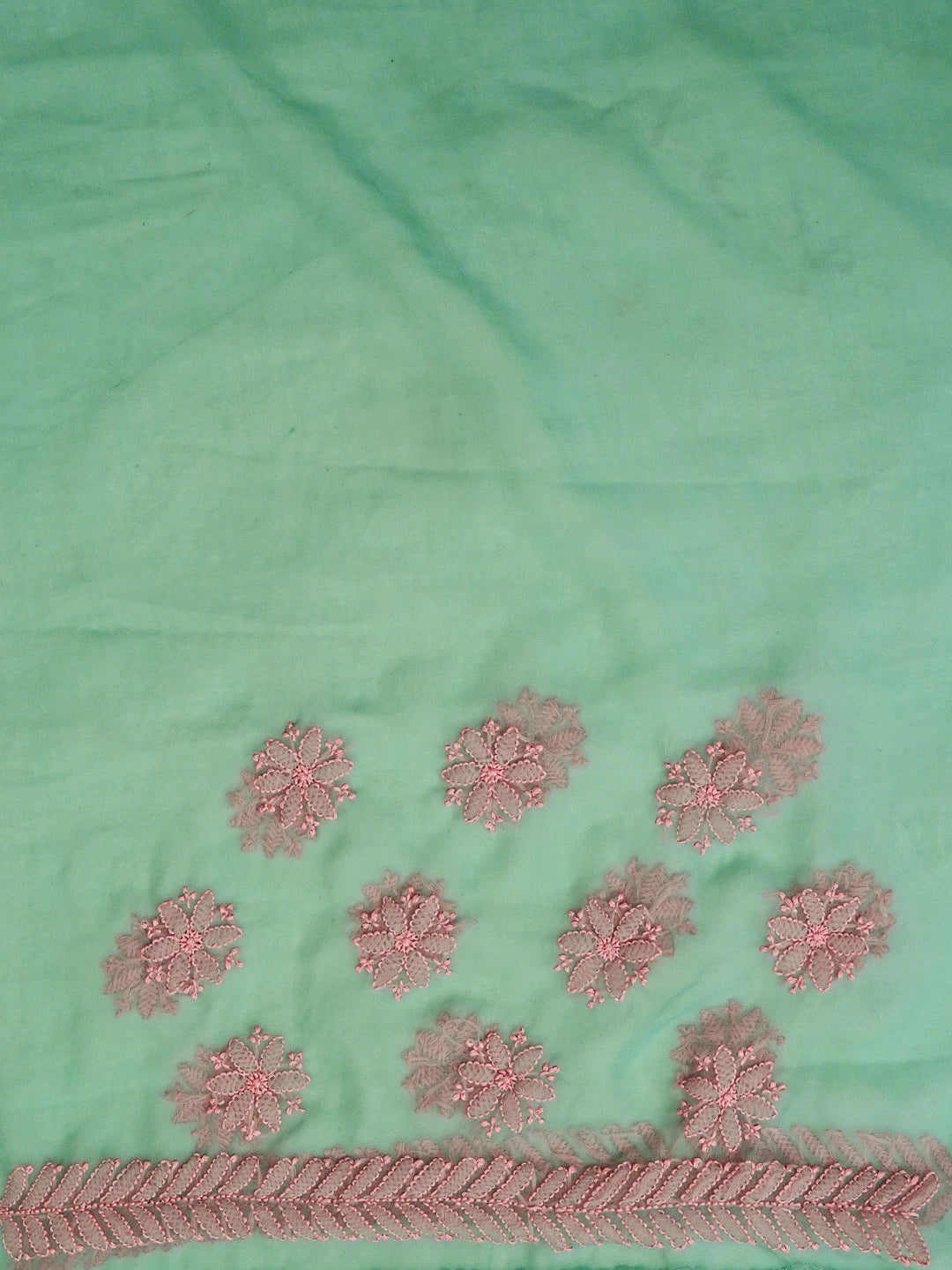 Ada Hand Embroidered Olive Green Georgette Lucknowi Chikankari Saree With Blouse 01A572523
