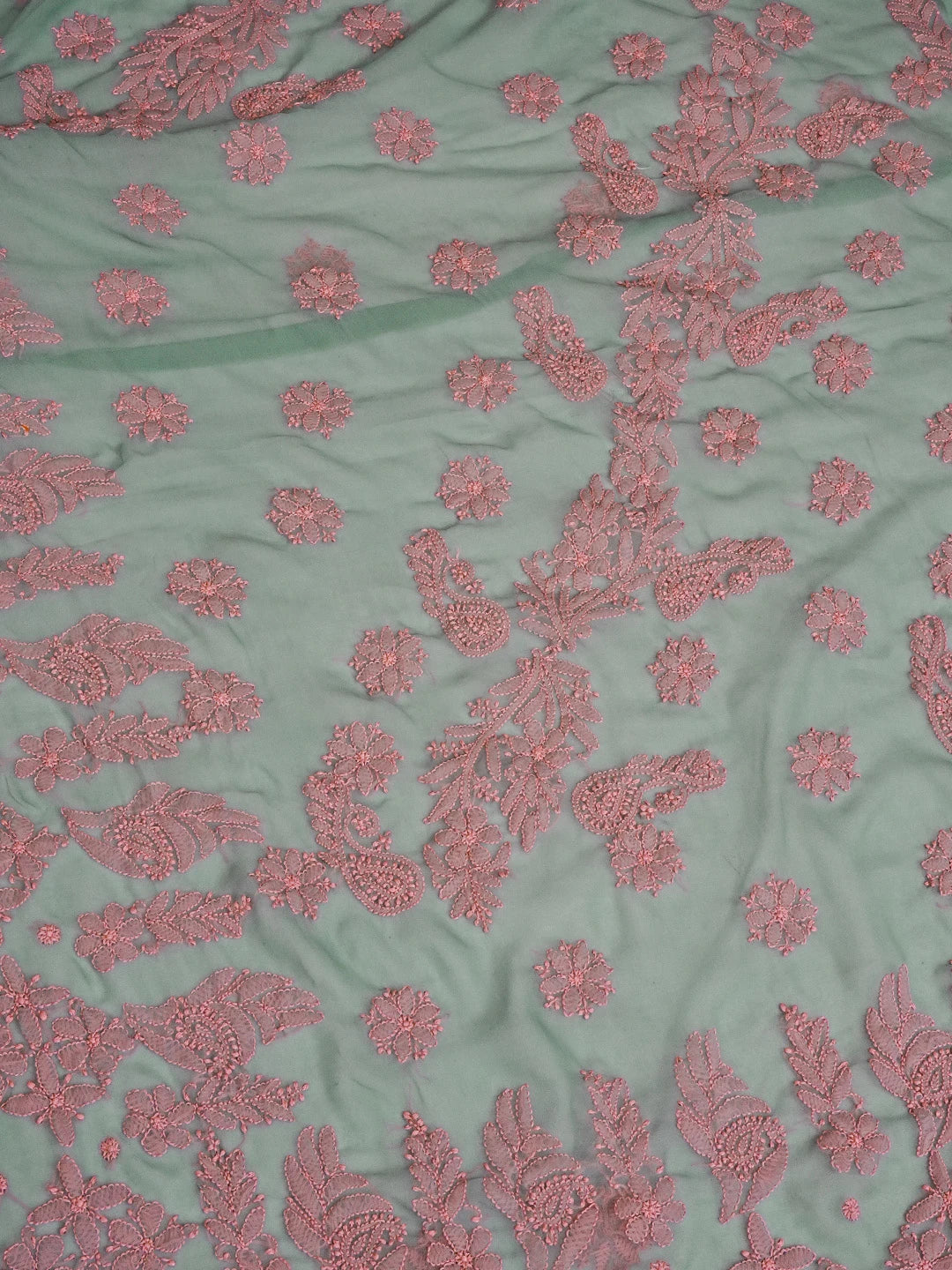 Ada Hand Embroidered Olive Green Georgette Lucknowi Chikankari Saree With Blouse 01A572523