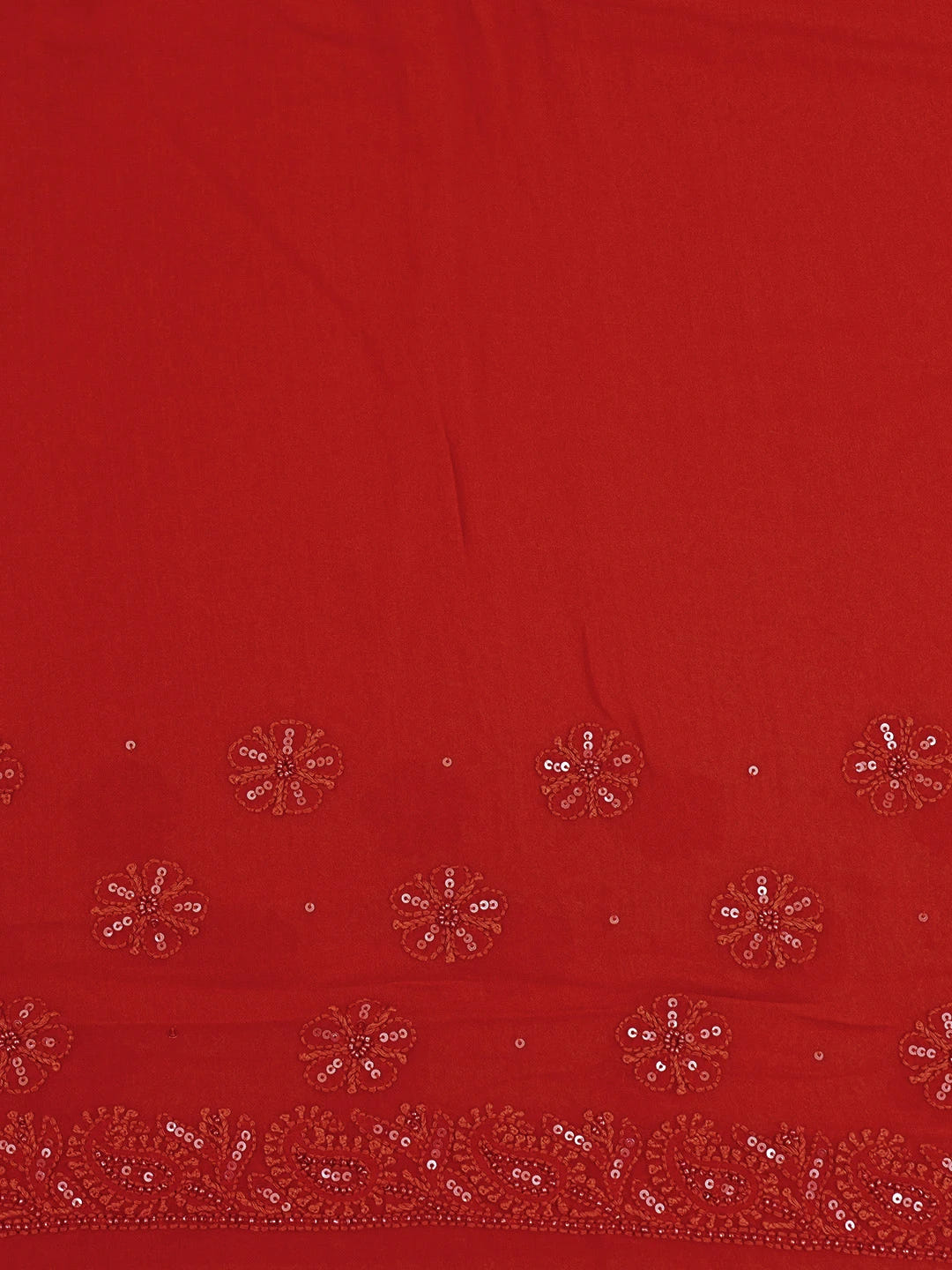 Ada Hand Embroidered Red Viscose Georgette Lucknowi Chikankari Saree With Blouse And Cutdana Work 01A510440