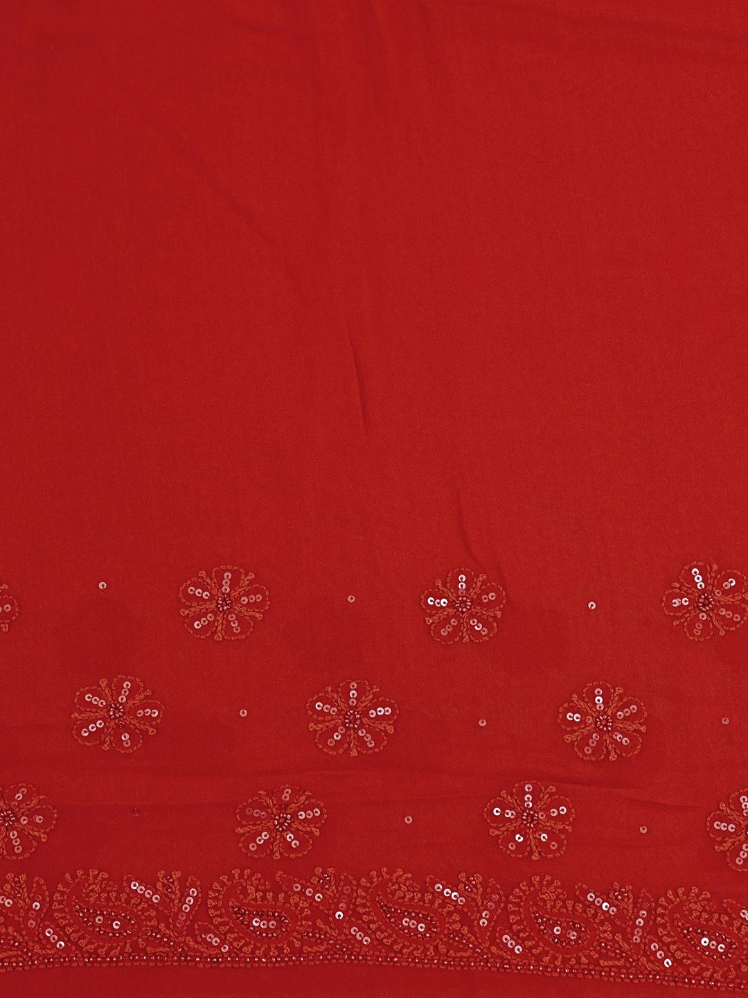 Ada Hand Embroidered Red Viscose Georgette Lucknowi Chikankari Saree With Blouse And Cutdana Work 01A510440