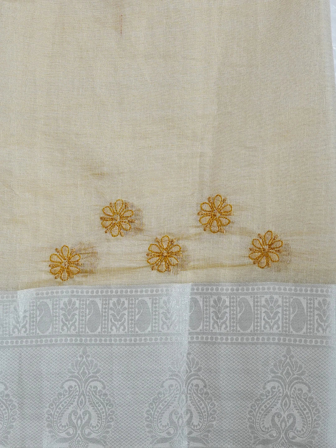 Ada Hand Embroidered Fawn Tissue Lucknowi Chikankari Saree With Blouse 01A572659