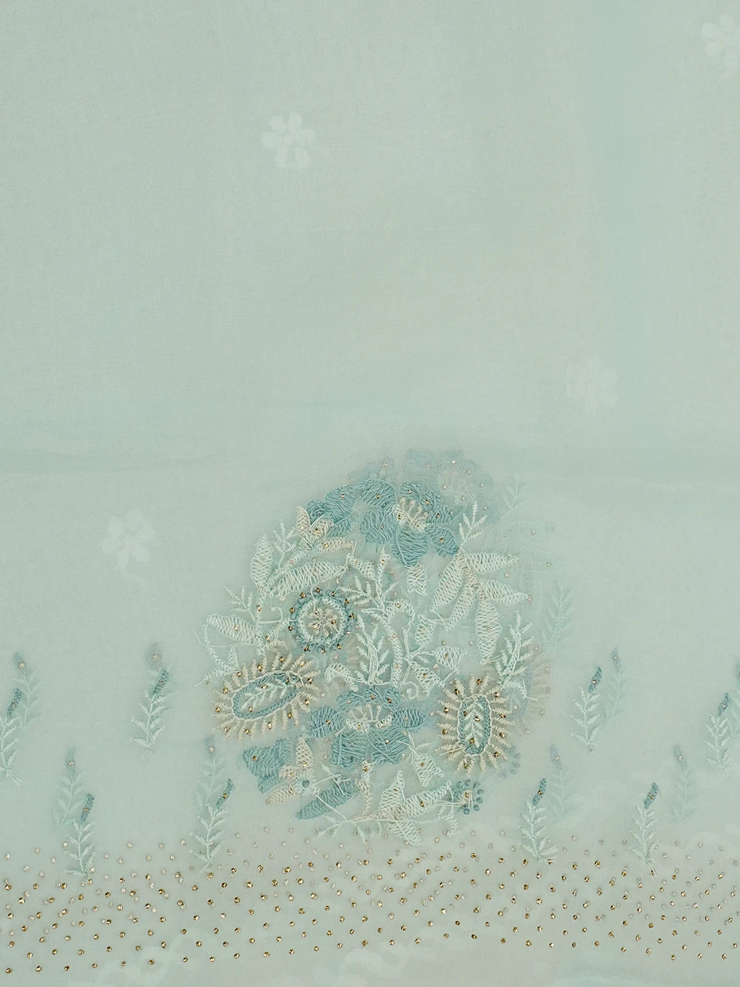 Ada Hand Embroidered Iceberg Blue Organza Lucknowi Chikankari Saree With Blouse And Muqaish Work 01A559659