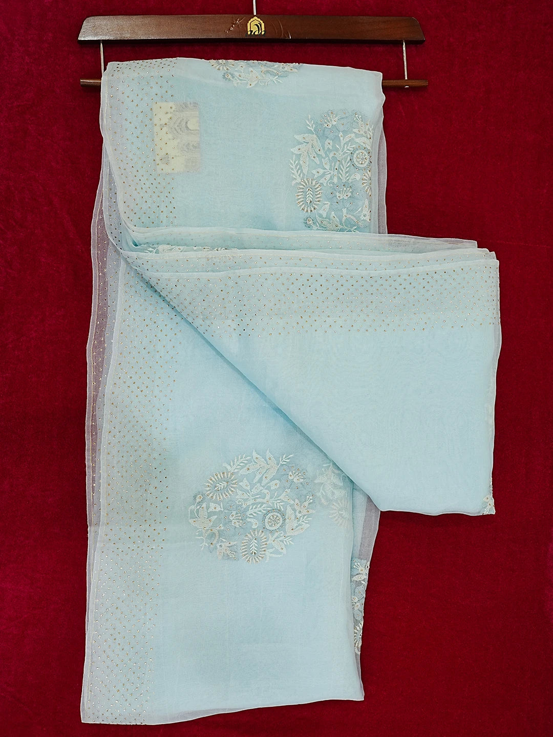 Ada Hand Embroidered Iceberg Blue Organza Lucknowi Chikankari Saree With Blouse And Muqaish Work 01A559659