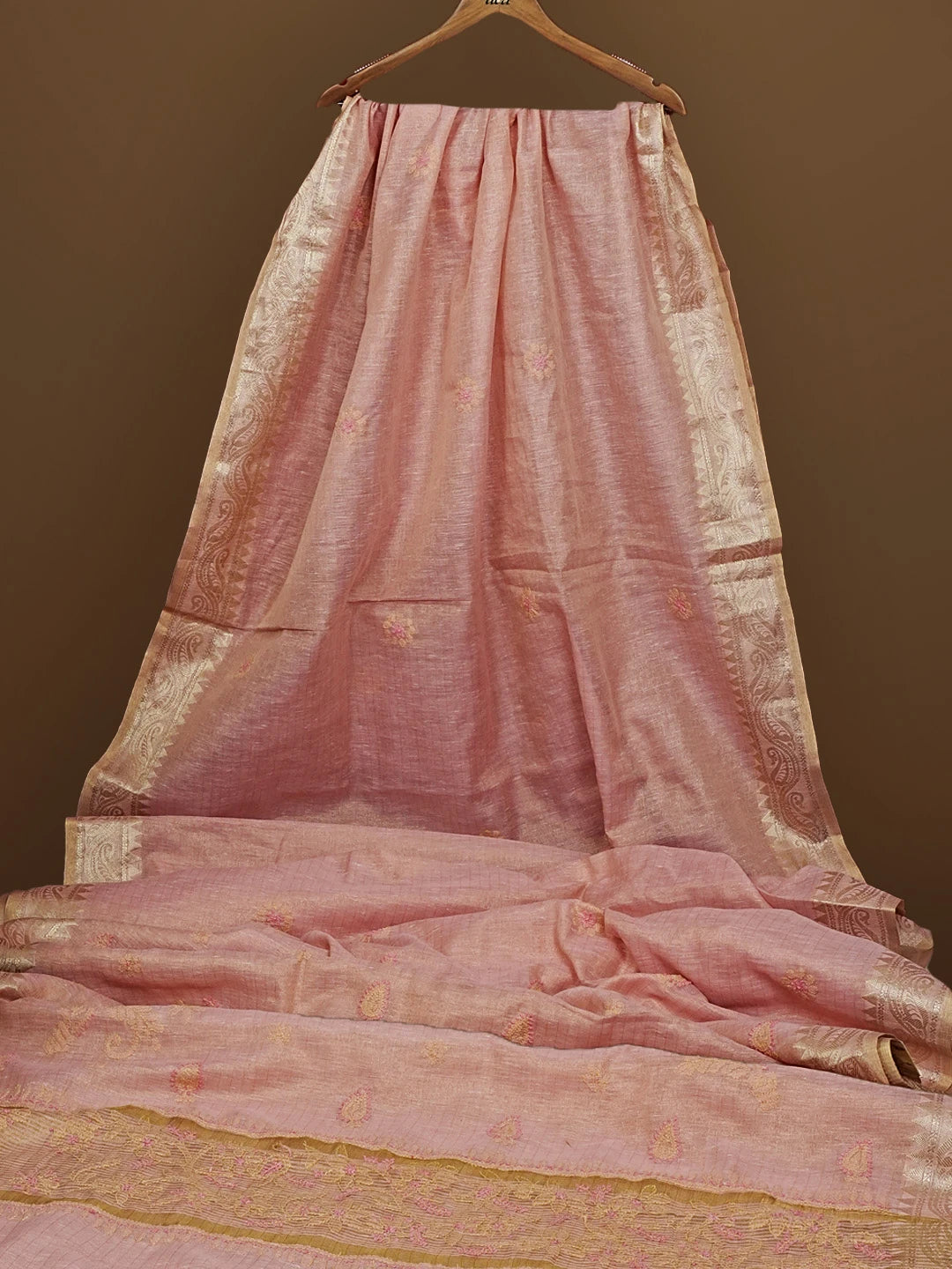 Ada Hand Embroidered Onion Pink Tissue Lucknowi Chikankari Saree With Blouse 01A572094