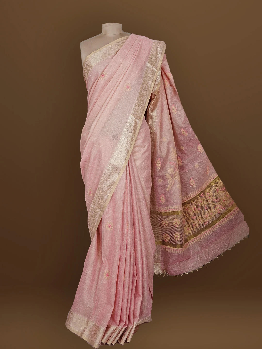 Ada Hand Embroidered Onion Pink Tissue Lucknowi Chikankari Saree With Blouse 01A572094