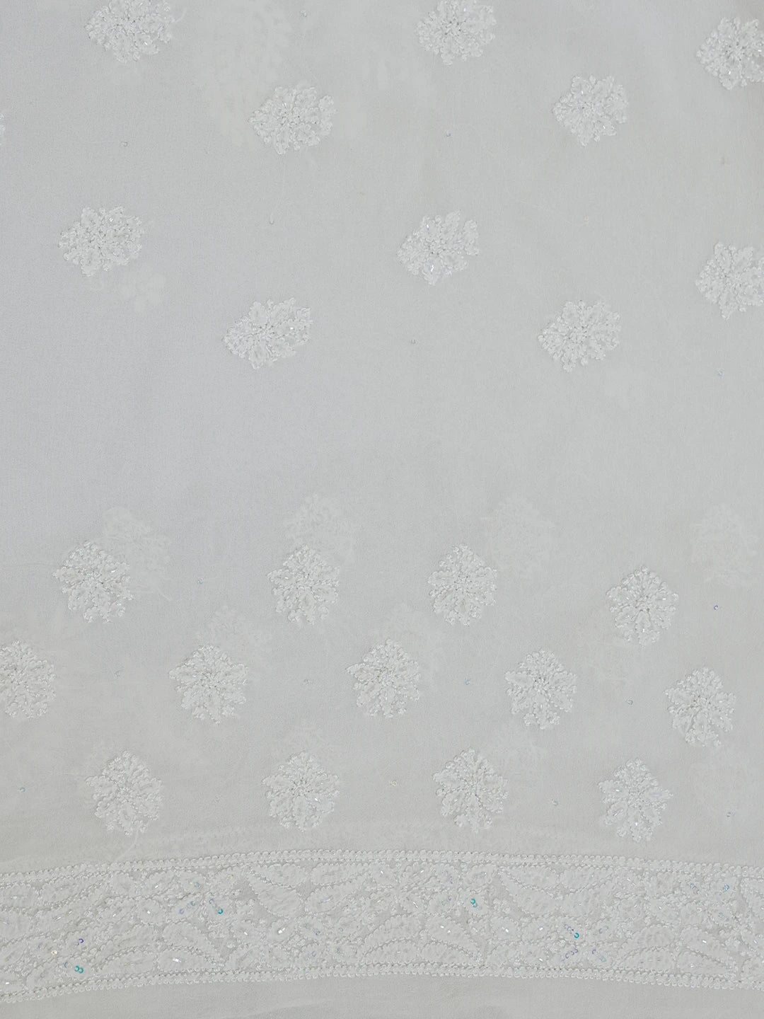 Ada Hand Embroidered Dove White Pure Georgette Lucknowi Chikankari Saree With Blouse And Sequinned Work 01A512853