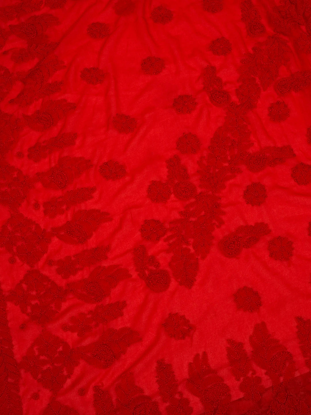 Ada Hand Embroidered Red Georgette Lucknowi Chikankari Saree With Blouse 01A572520
