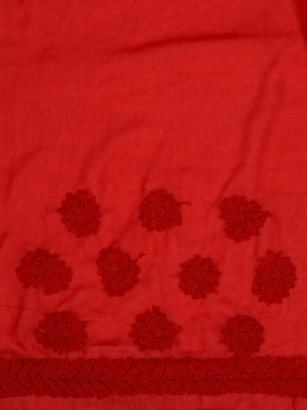 Ada Hand Embroidered Red Georgette Lucknowi Chikankari Saree With Blouse 01A572520