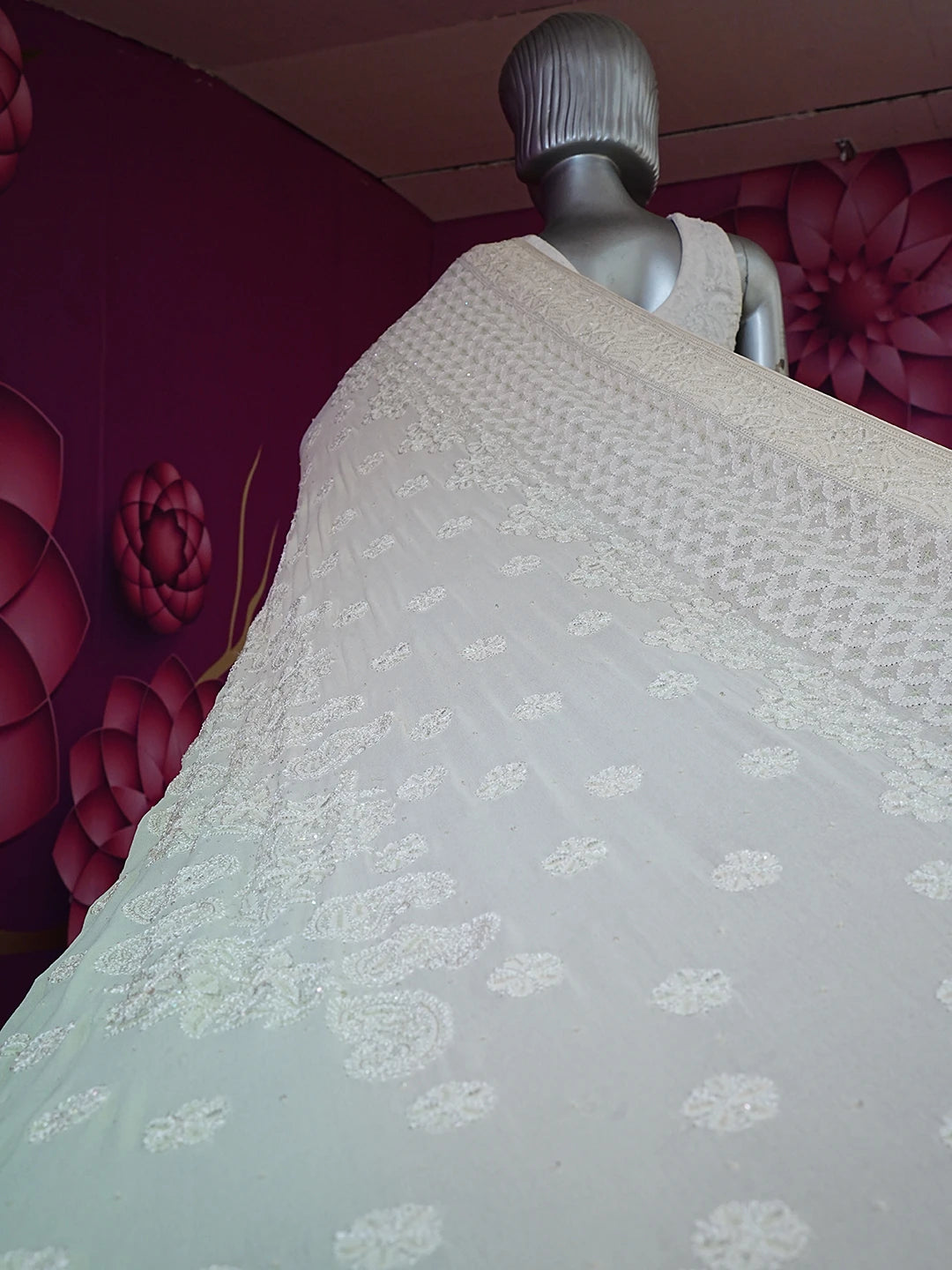 Ada Hand Embroidered Pista Green Pure Georgette Lucknowi Chikankari Saree With Blouse And Zari Work 01A467255