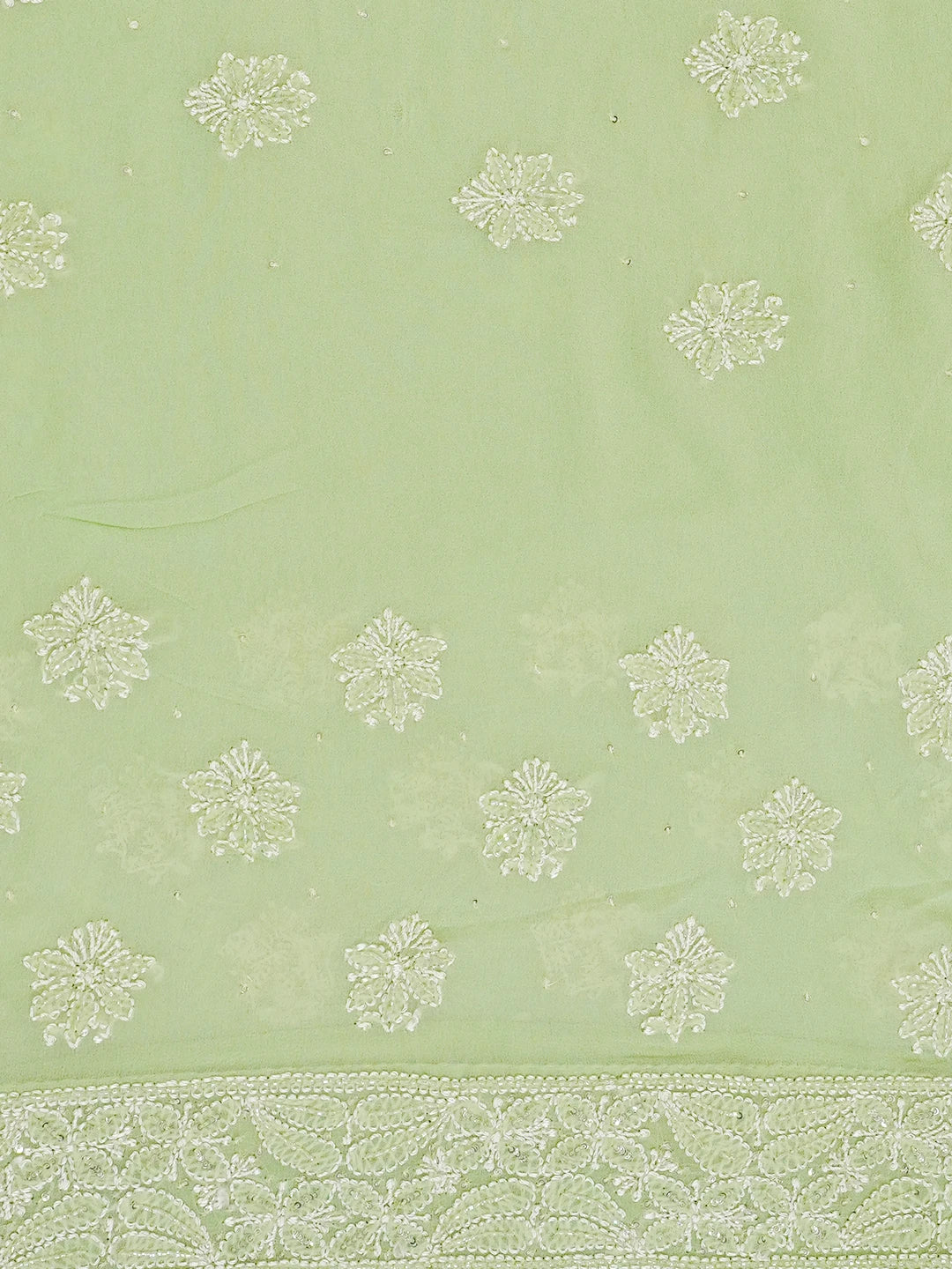 Ada Hand Embroidered Pista Green Pure Georgette Lucknowi Chikankari Saree With Blouse And Zari Work 01A467255