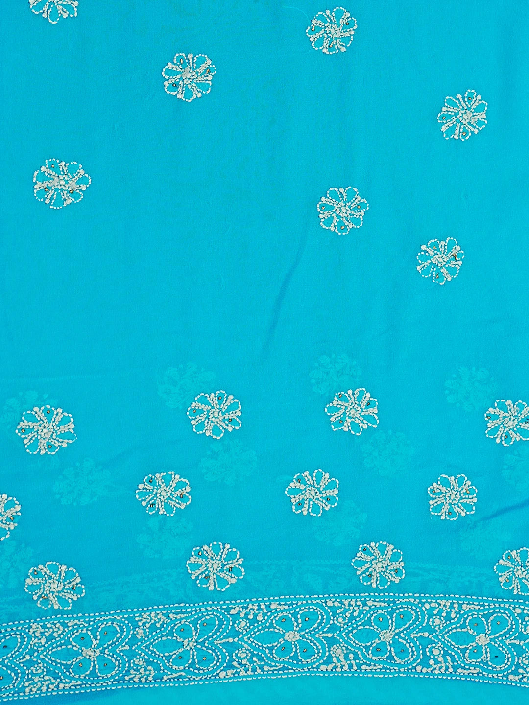 Ada Hand Embroidered Cerulean Blue Pure Georgette Lucknowi Chikankari Saree With Blouse And Muqaish Work 01A373196