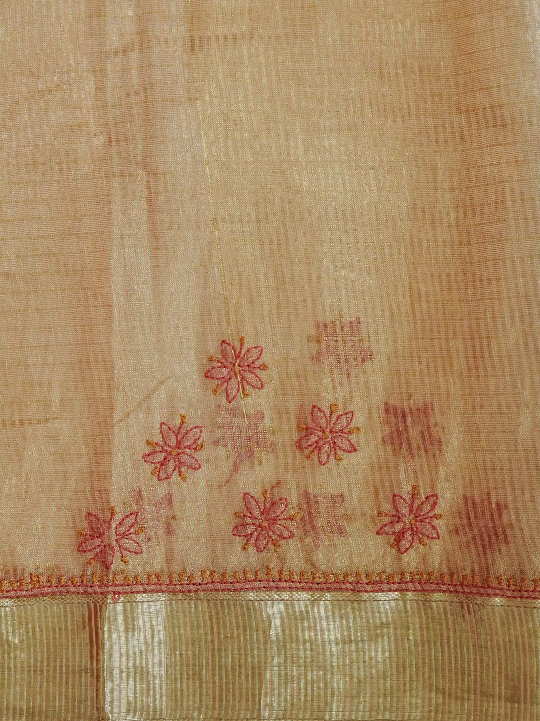 Ada Hand Embroidered Dusty Peach Tissue Lucknowi Chikankari Saree With Blouse 01A572096