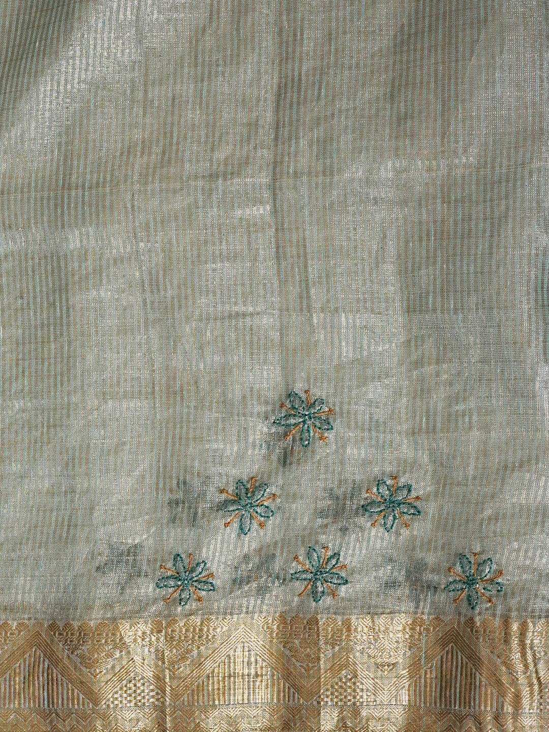 Ada Hand Embroidered Teal Green Tissue Lucknowi Chikankari Saree With Blouse 01A572095