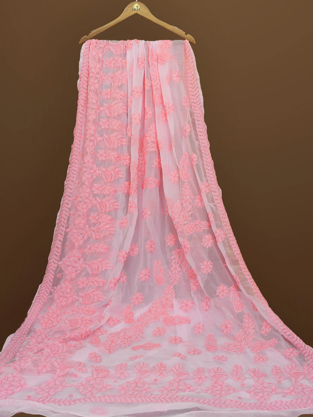 Ada Hand Embroidered Pink Georgette Lucknowi Chikankari Saree With Blouse 01A572521