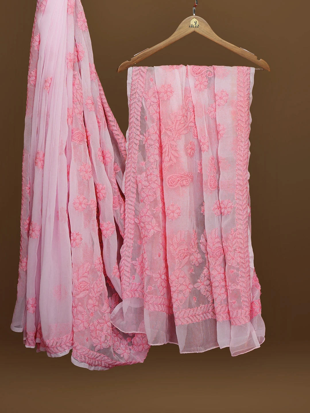 Ada Hand Embroidered Pink Georgette Lucknowi Chikankari Saree With Blouse 01A572521