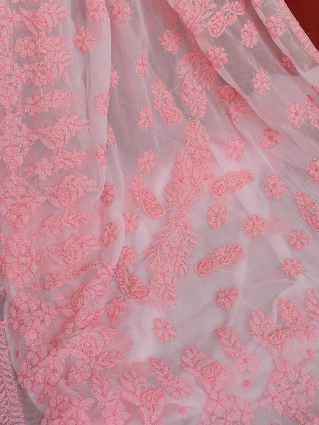 Ada Hand Embroidered Pink Georgette Lucknowi Chikankari Saree With Blouse 01A572521