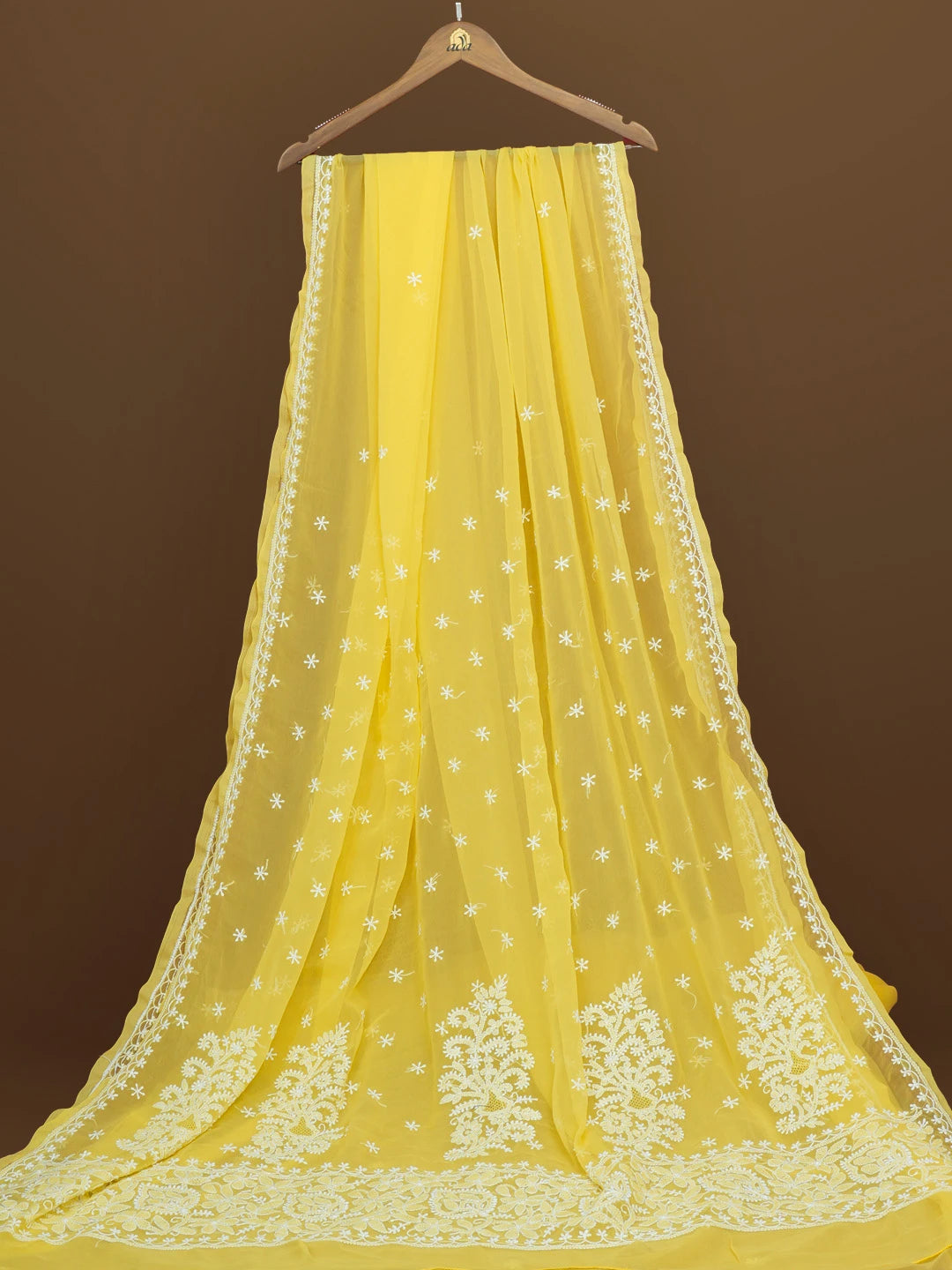 Ada Hand Embroidered Yellow Georgette Lucknowi Chikankari Saree With Blouse 01A572478
