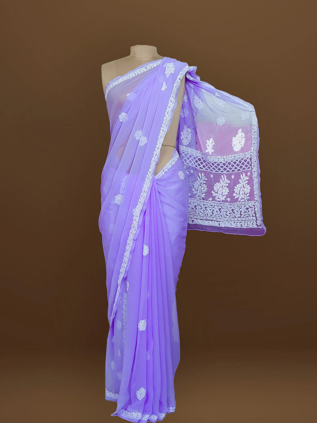 Ada Hand Embroidered Mauve Georgette Lucknowi Chikankari Saree With Blouse 01A572495