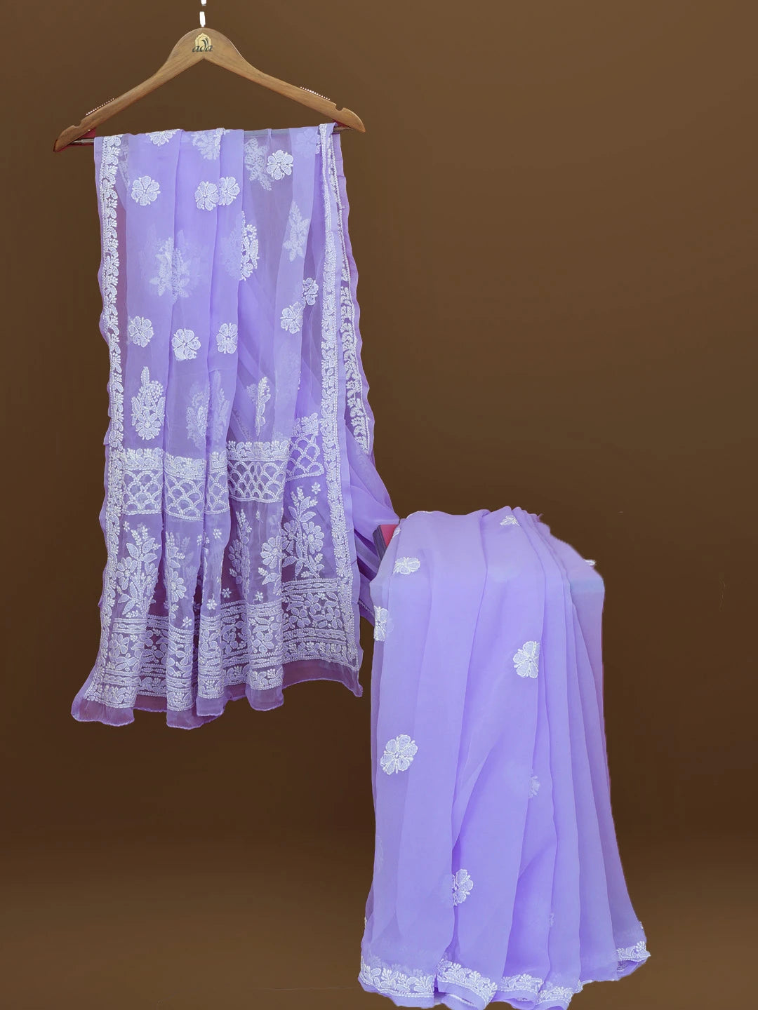 Ada Hand Embroidered Mauve Georgette Lucknowi Chikankari Saree With Blouse 01A572495